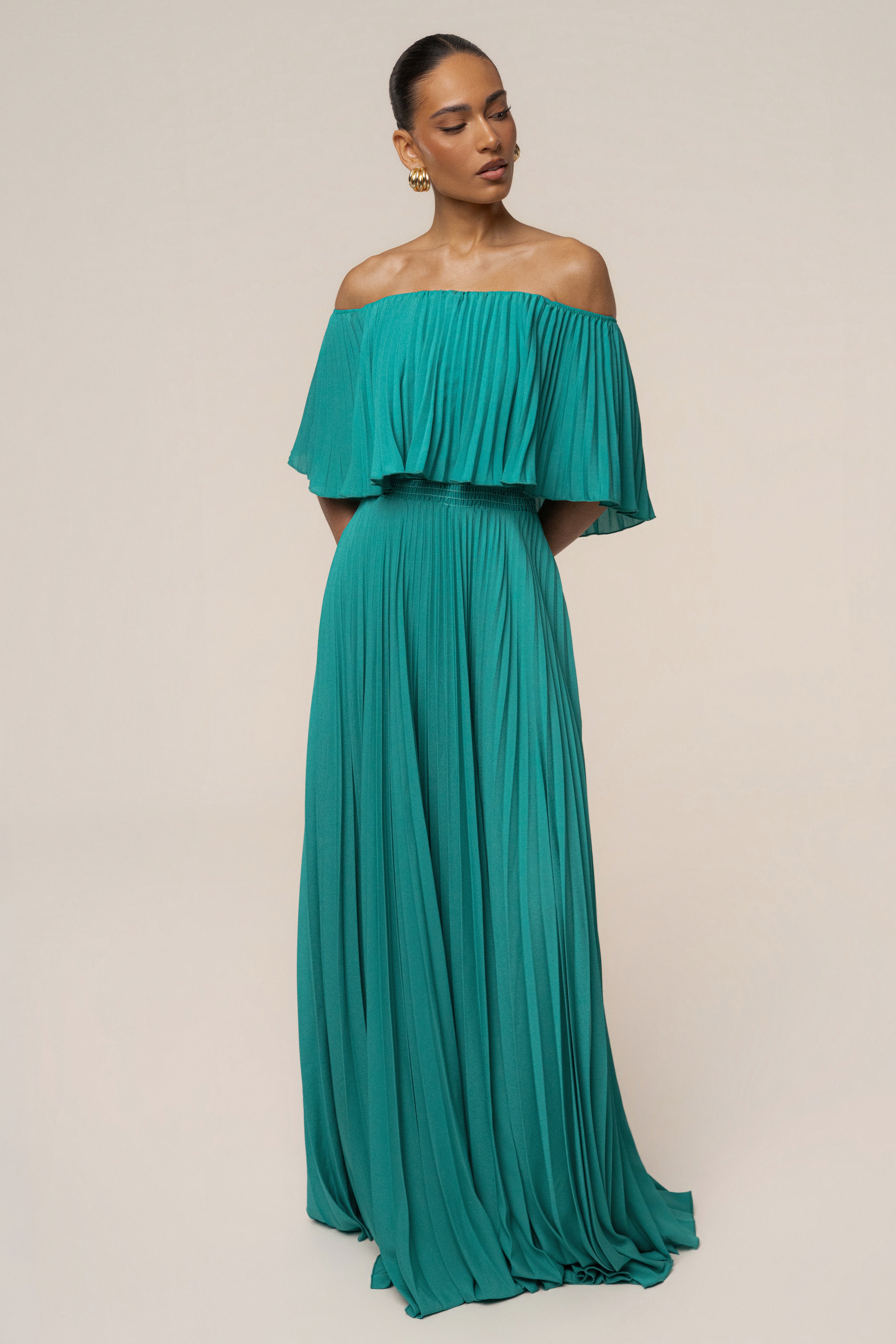 Green Sunshine Pleated Maxi Dress