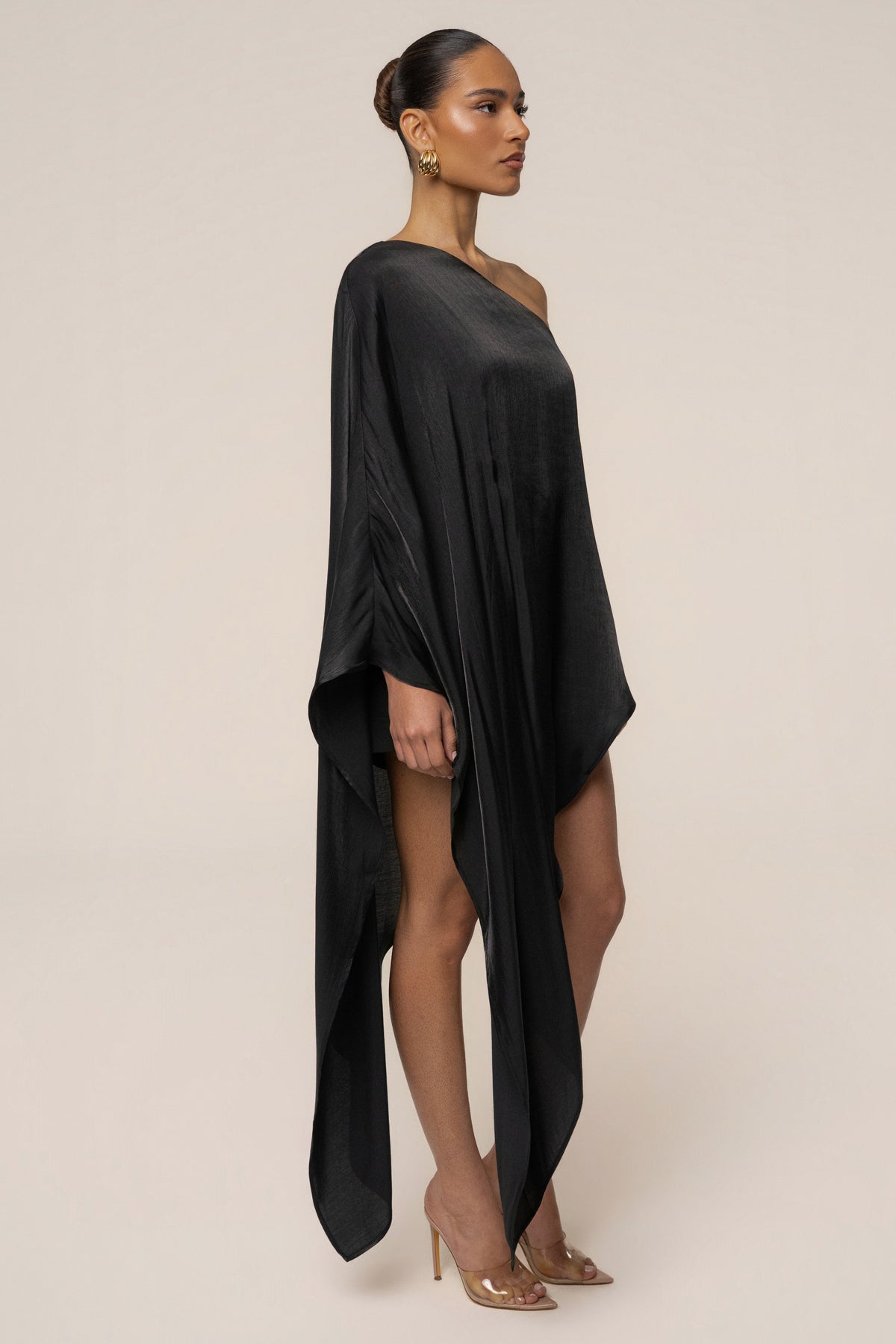 Black Cher iridescent top by JLUXLABEL, featuring a stylish, shiny fabric with a fitted design and short sleeves.