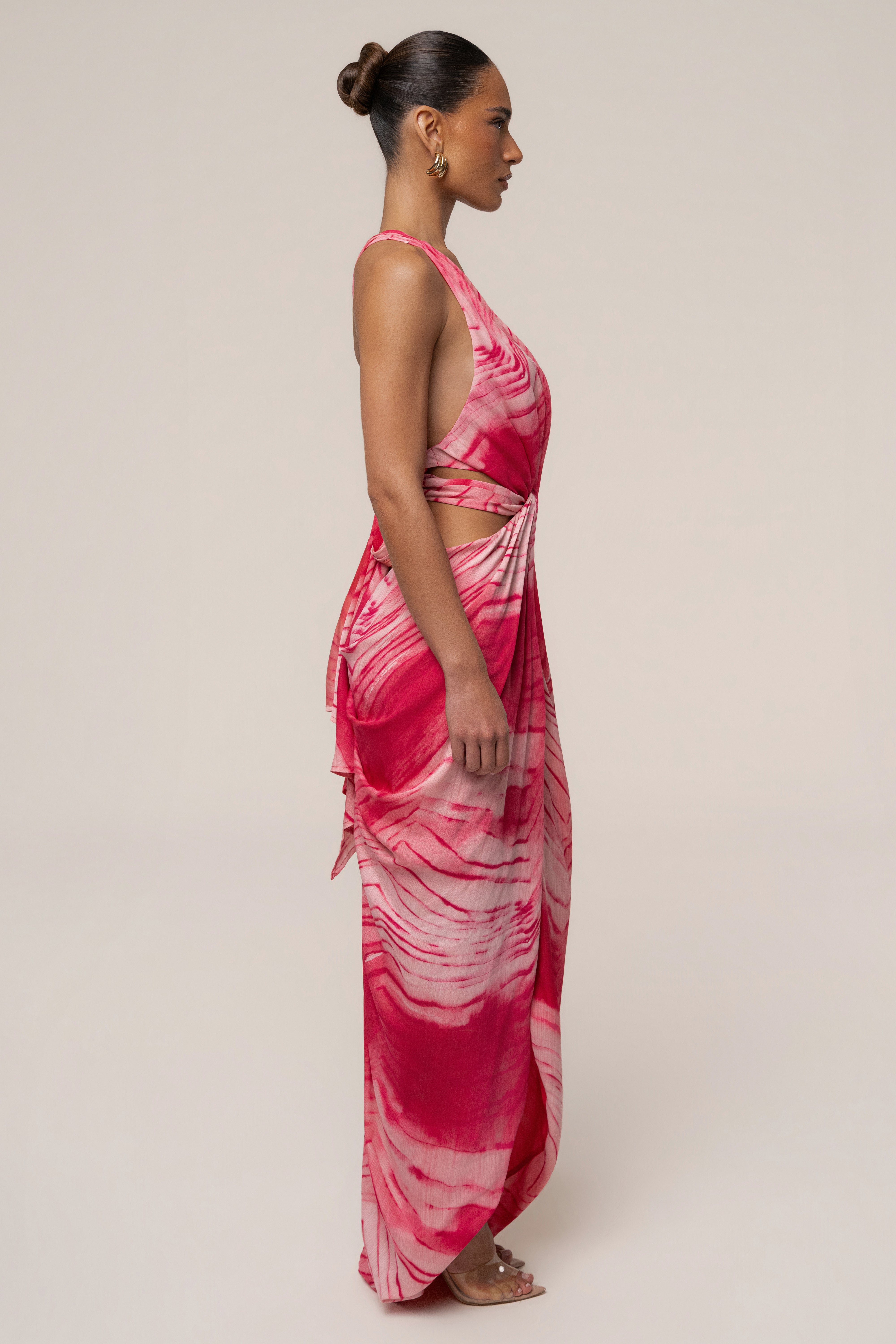 Cherry Coastline Maxi Dress by JLUXLABEL, flowing floral dress with a fitted waist and vibrant cherry print, perfect for summer occasions.