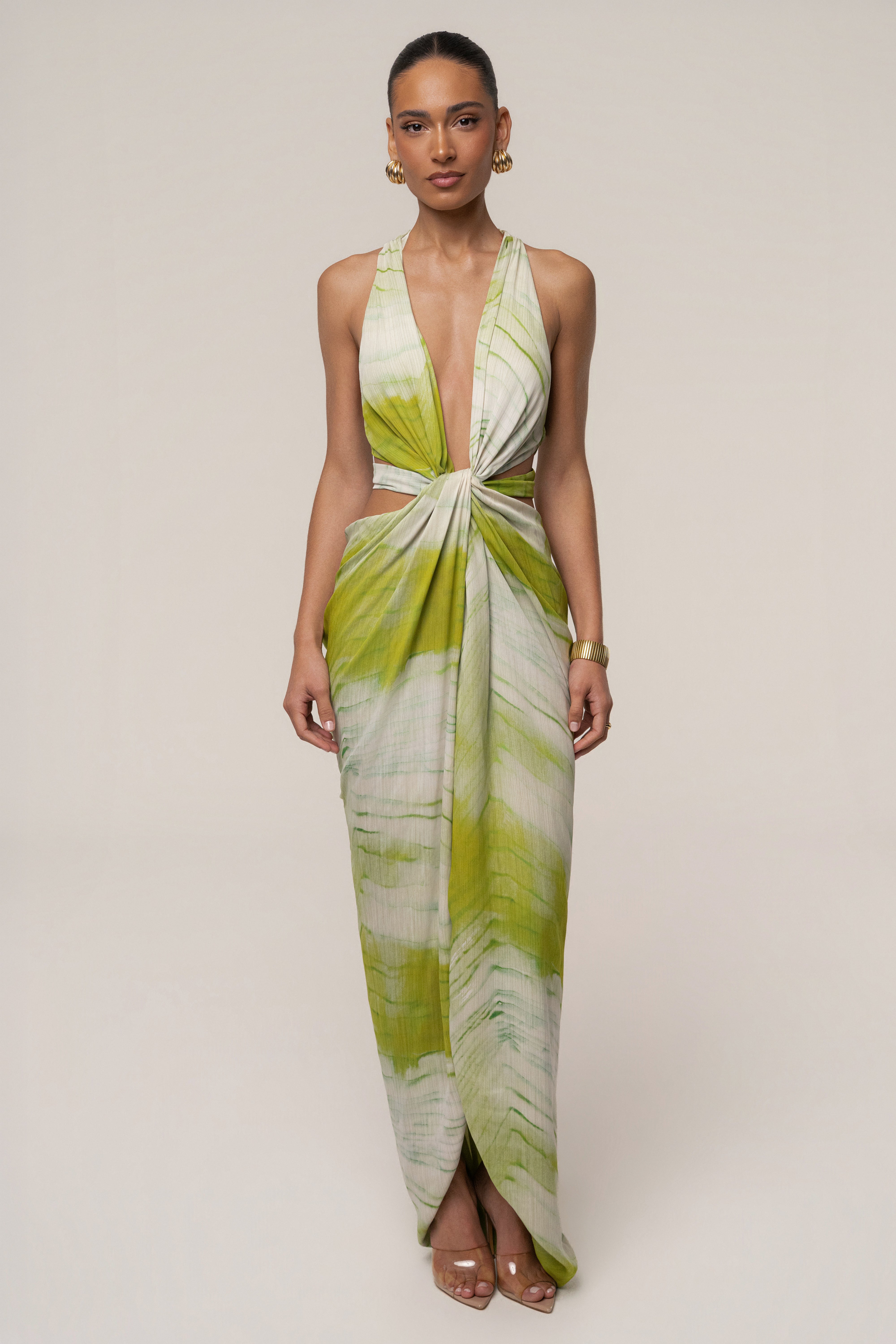 JLUXLABEL Lime Coastline Maxi Dress with flowing fabric and vibrant color, perfect for summer wear.