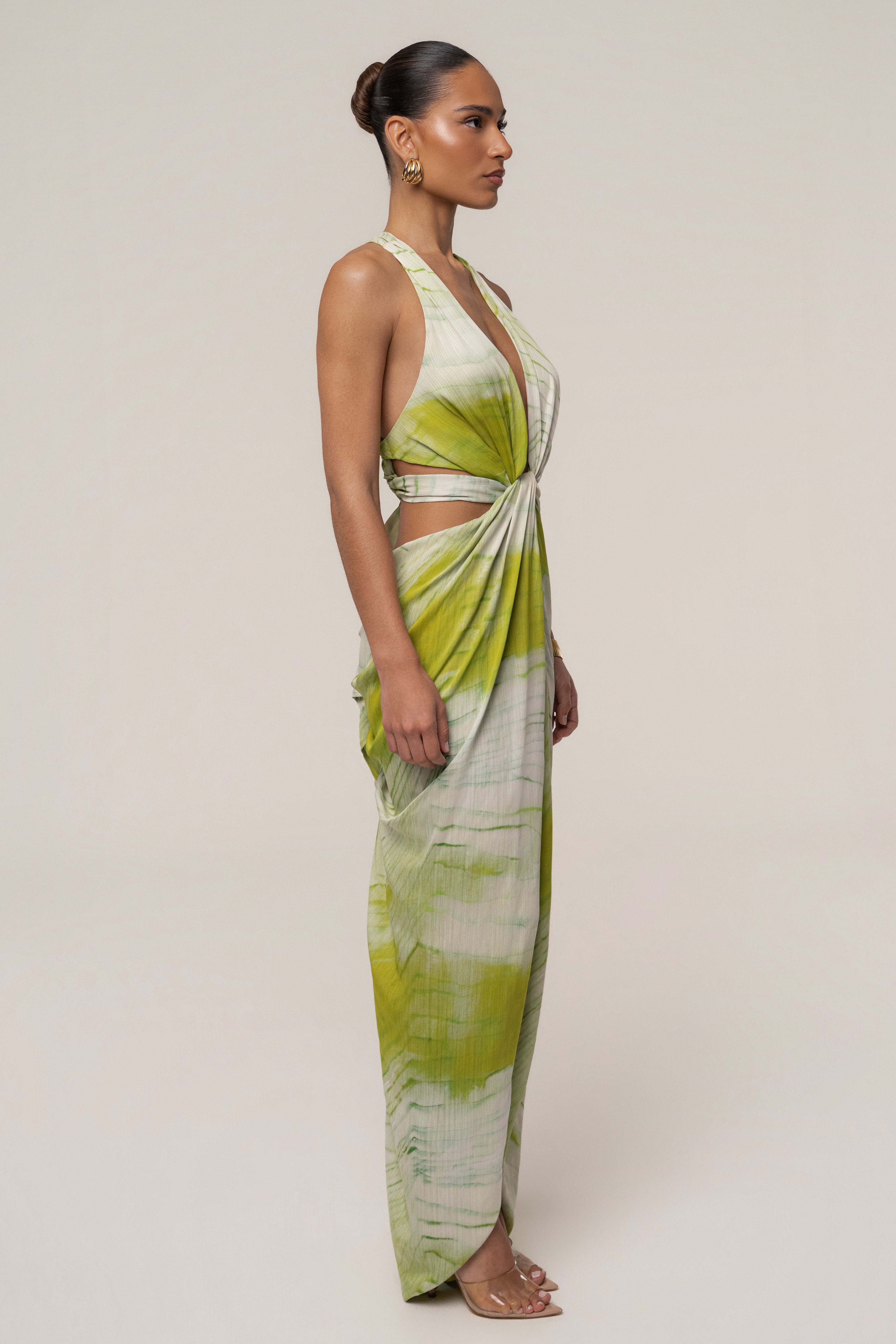 Lime Coastline Maxi Dress by JLUXLABEL featuring a flowy design and vibrant color, perfect for summer or beachwear.