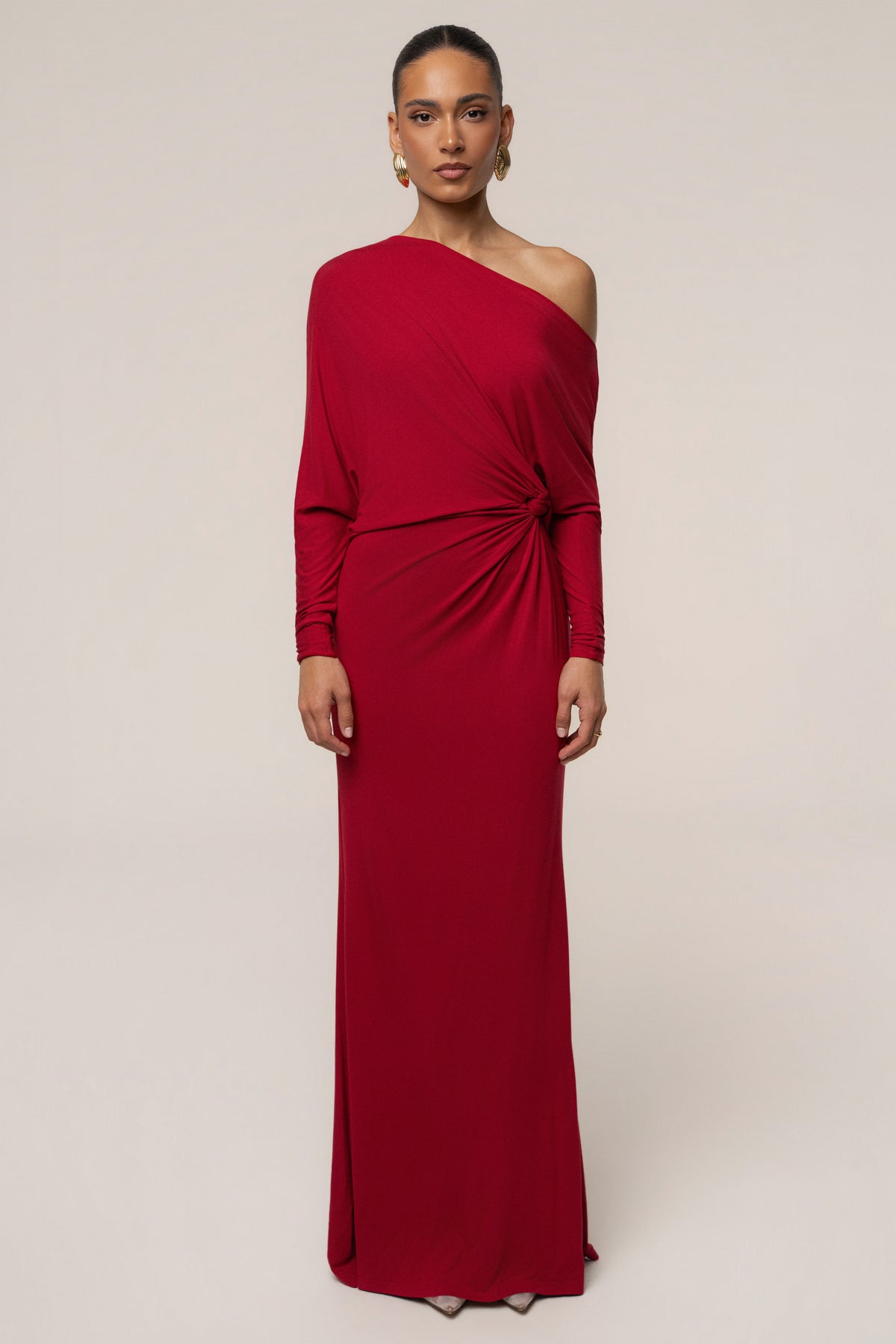 Red Eternal Obsession Maxi Dress by JLUXLABEL, flowing fabric, V-neckline, and sleeveless design, perfect for elegant occasions.