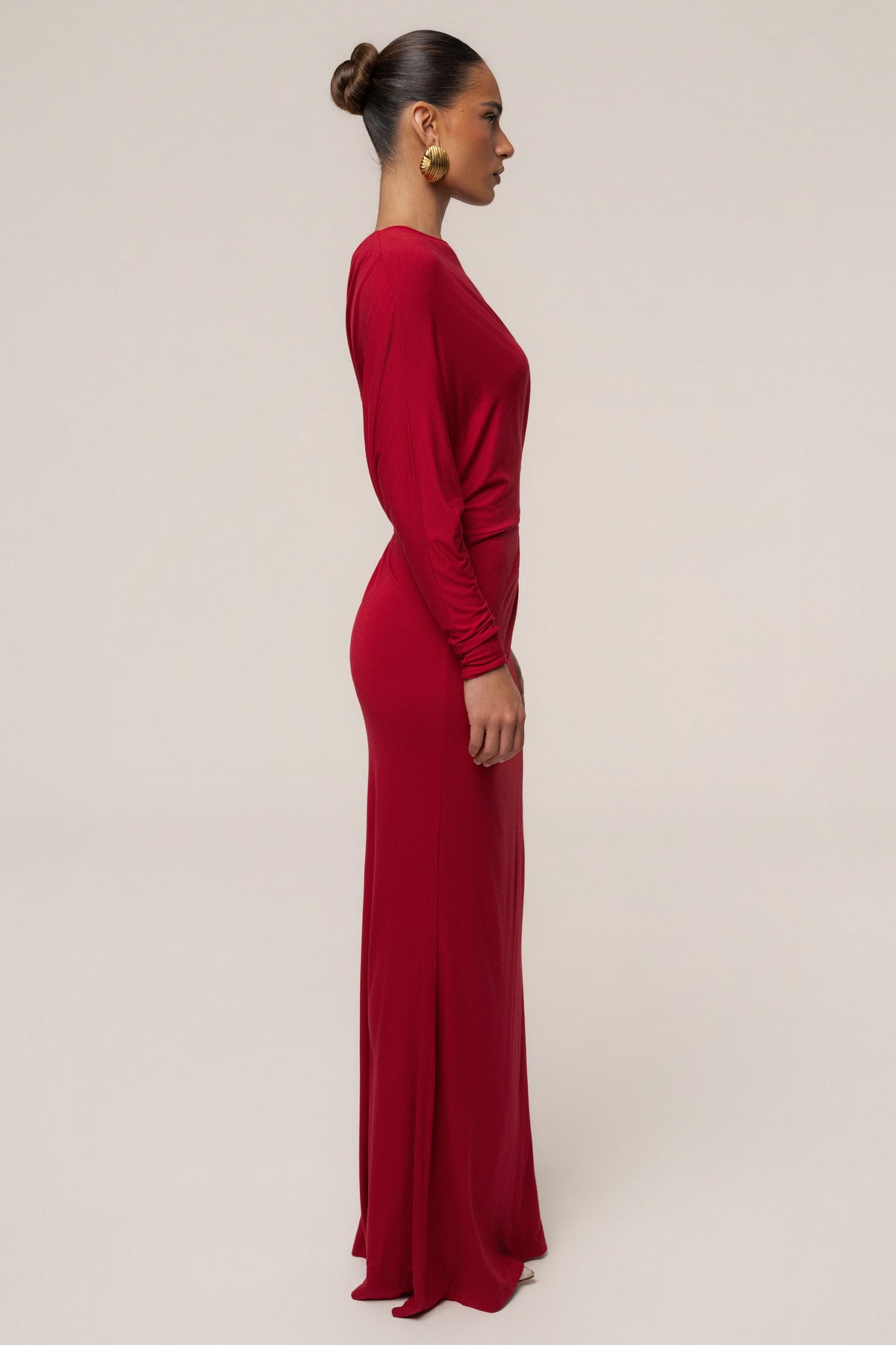 Red Eternal Obsession Maxi Dress by JLUXLABEL, flowing fabric and elegant design shown in this full-length dress image.