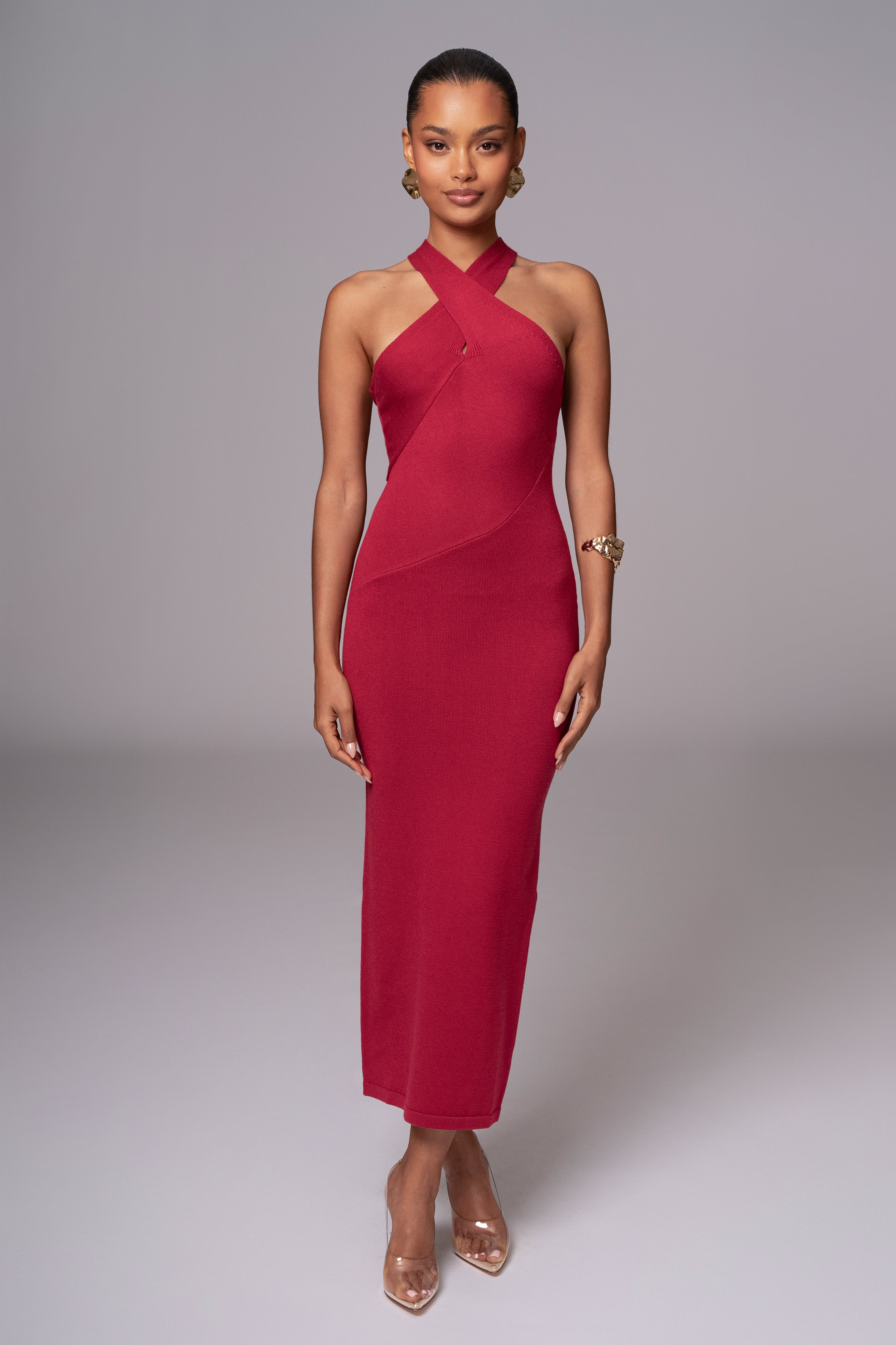 Berry Steph Halter Maxi Dress - JLUXLABEL