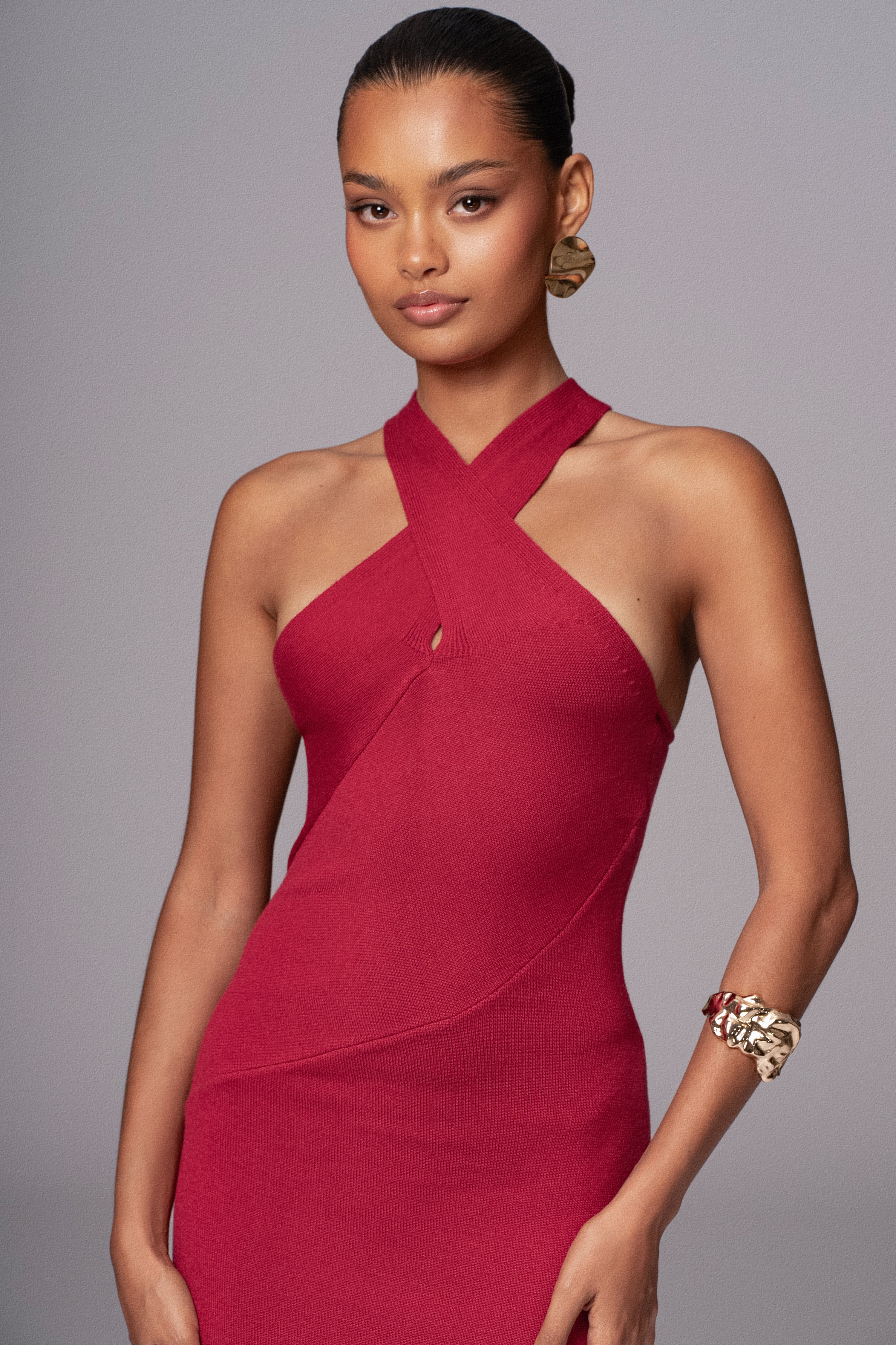 Berry Steph Halter Maxi Dress - JLUXLABEL