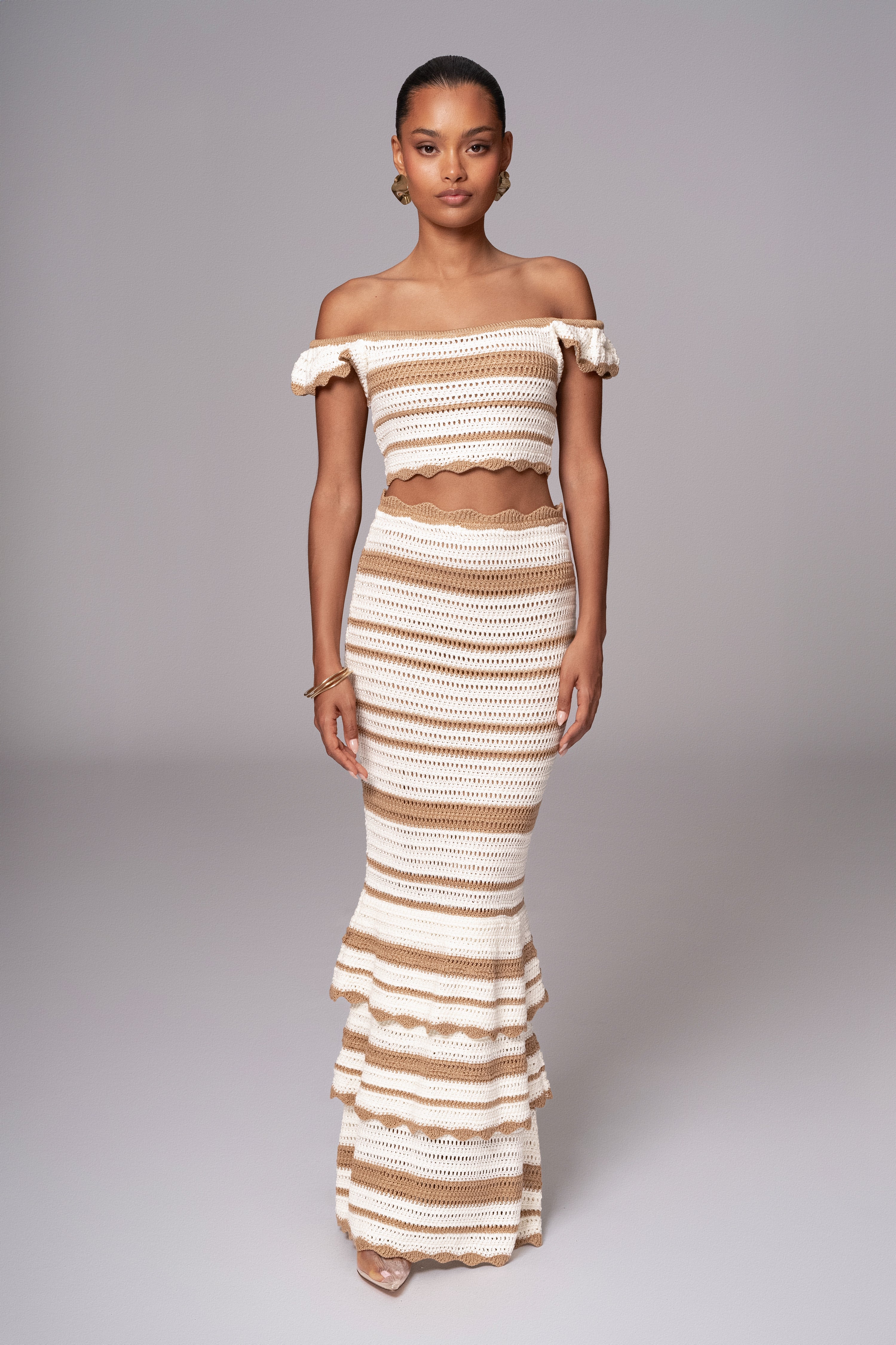 Beige Corazon Ruffle Skirt Set - JLUXLABEL