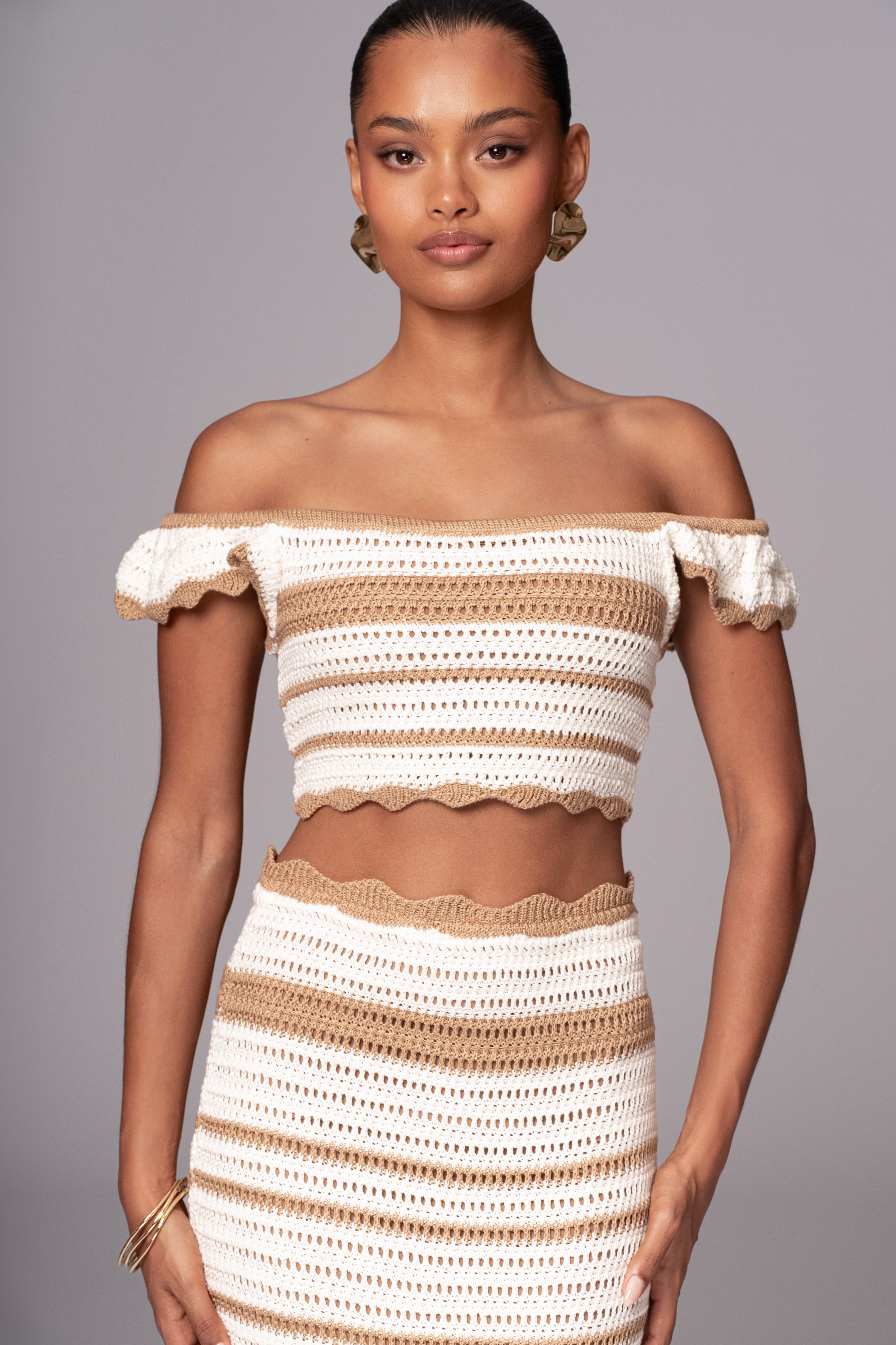 Beige Corazon Ruffle Skirt Set - JLUXLABEL