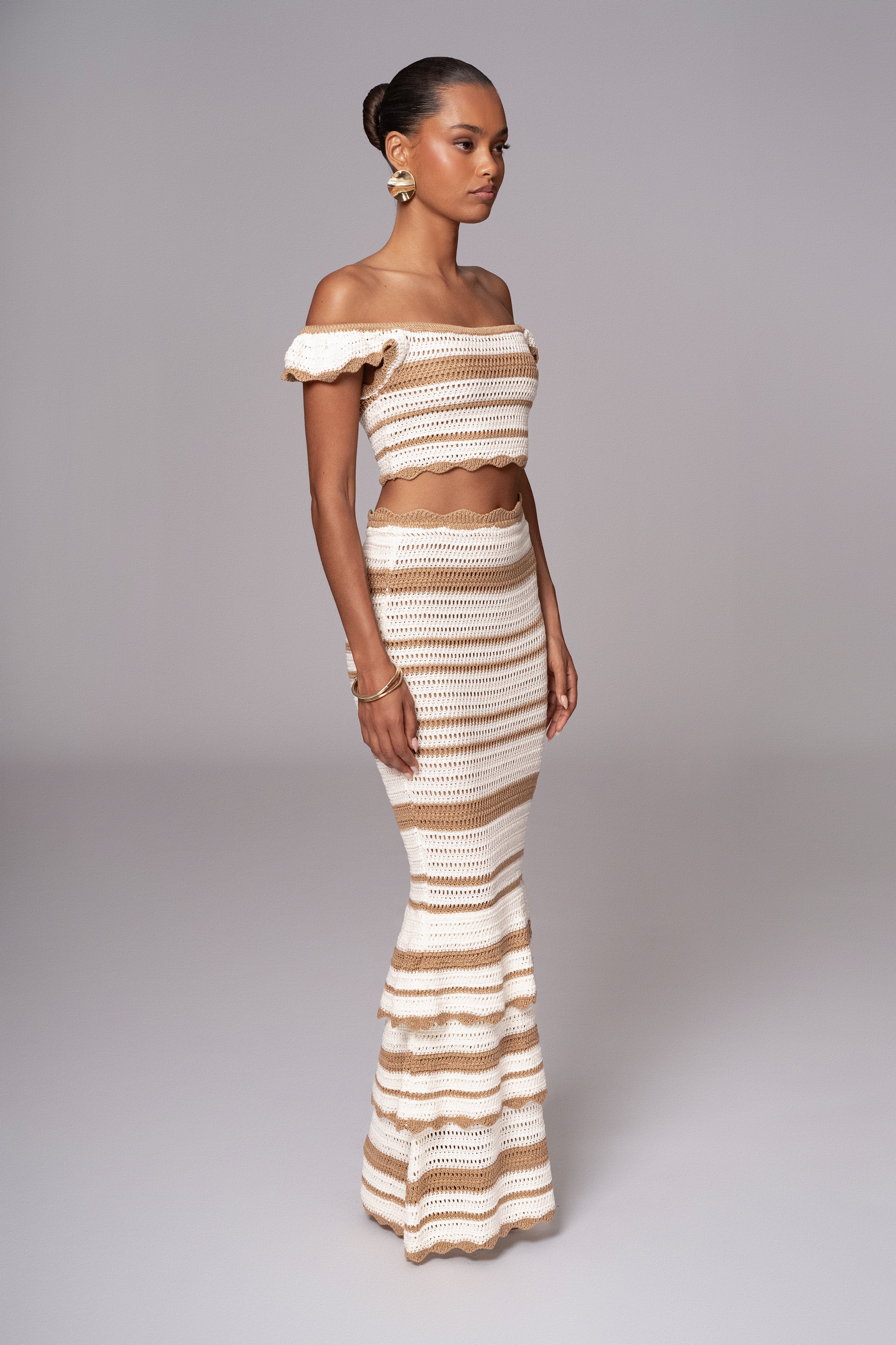 Beige Corazon Ruffle Skirt Set - JLUXLABEL