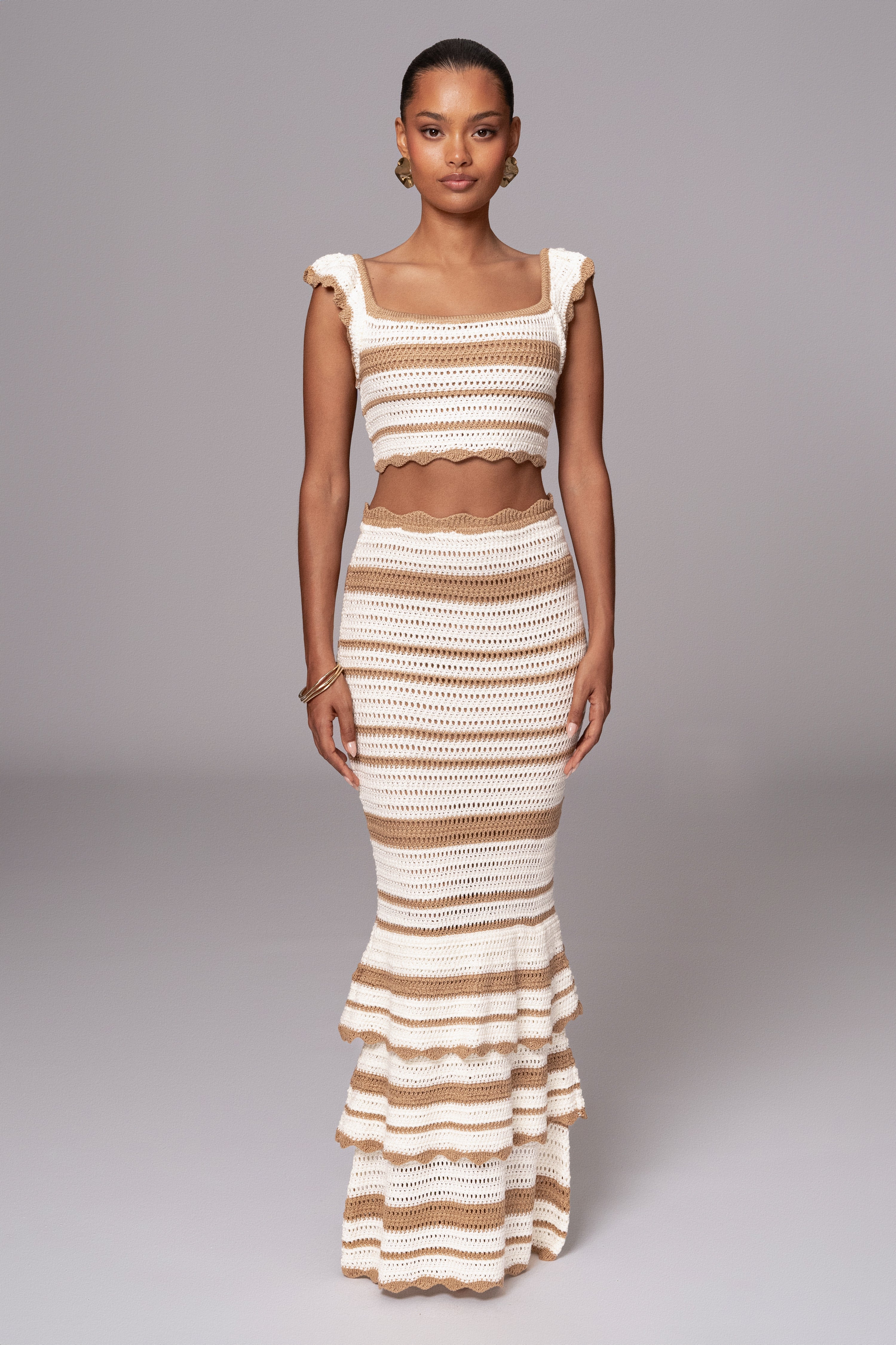 Beige Corazon Ruffle Skirt Set - JLUXLABEL