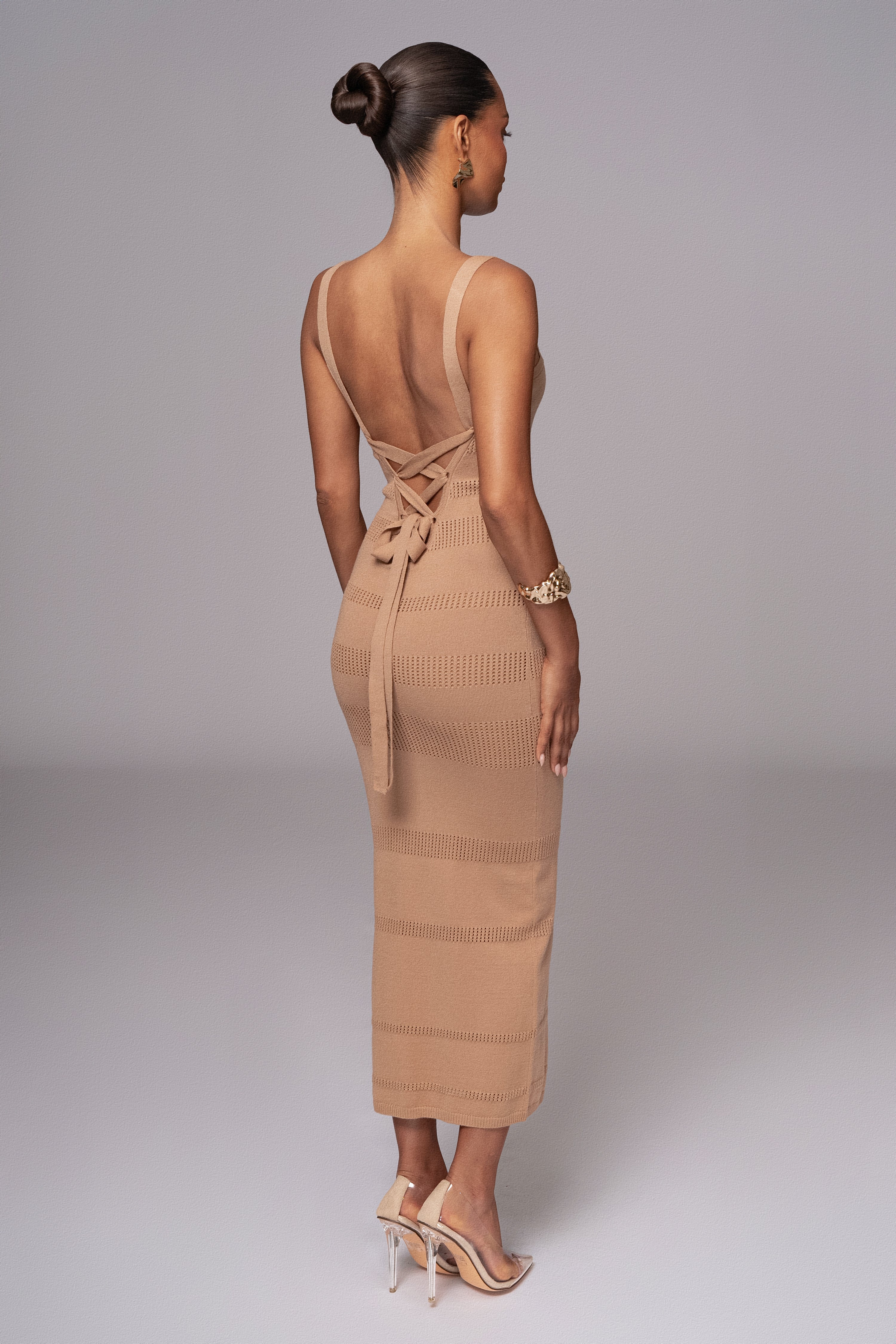 Beige Sandy Shores Knit Midi Dress - JLUXLABEL