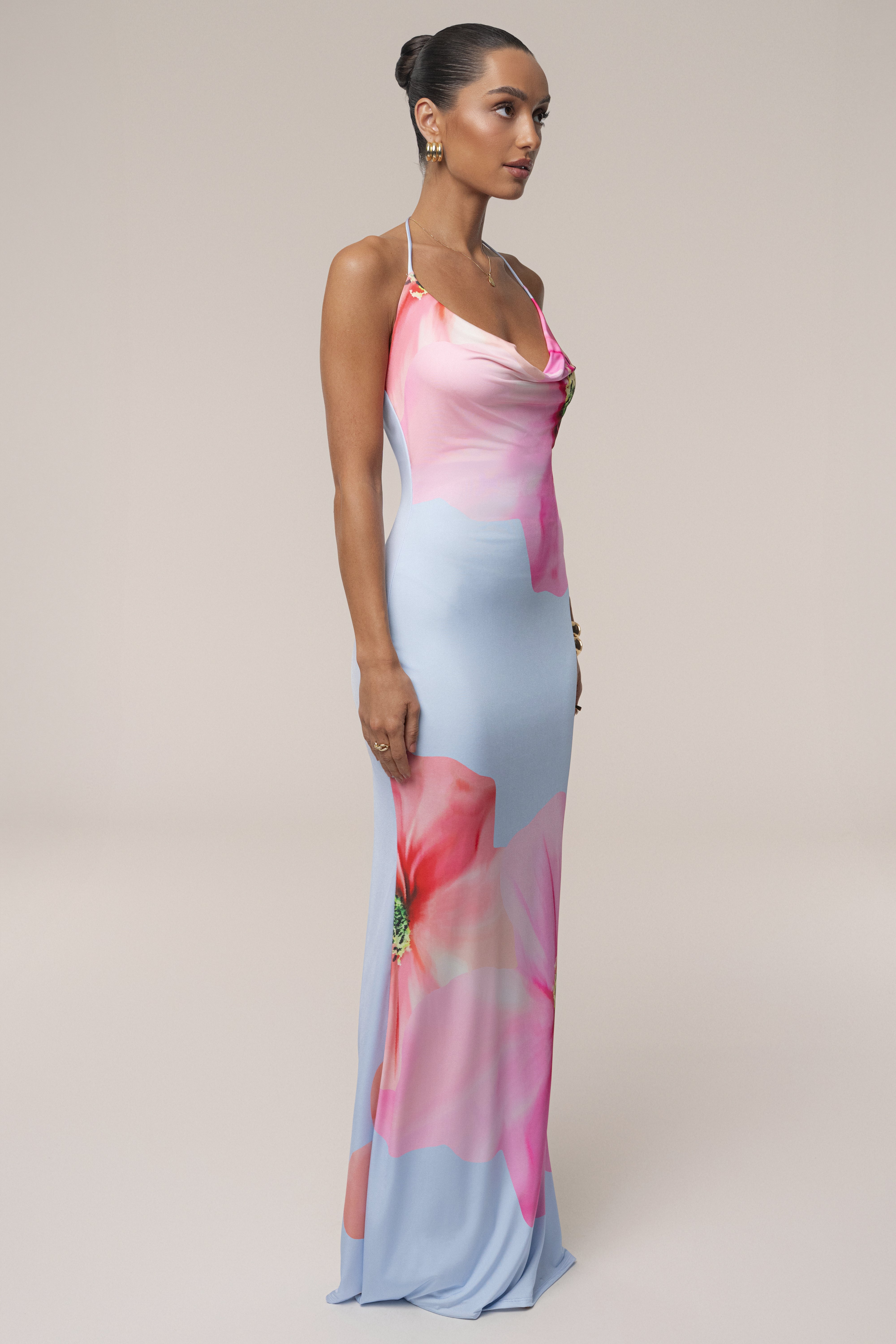 Blue Midsummer Cowl Neck Dress - JLUXLABEL