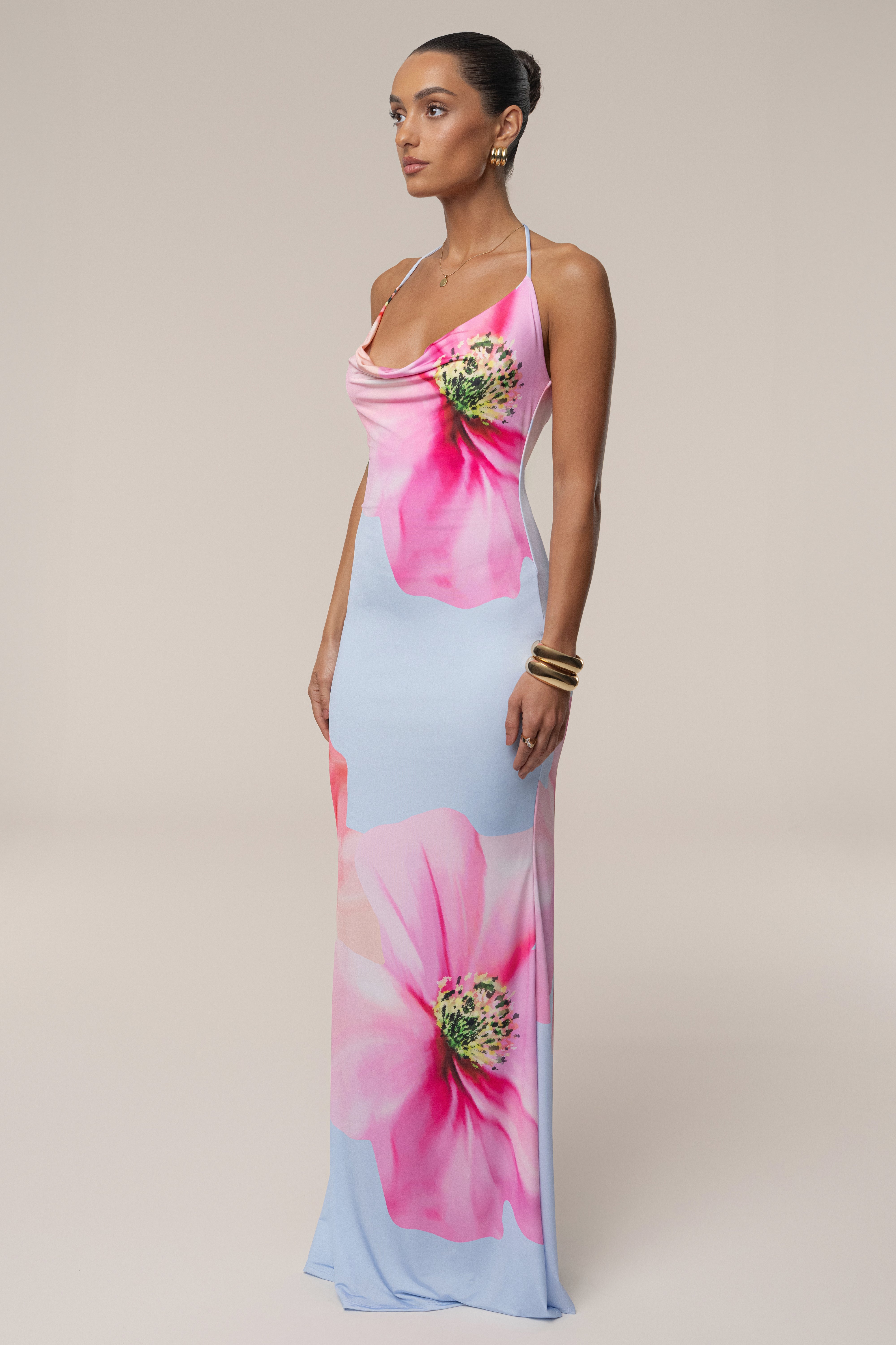 Blue Midsummer Cowl Neck Dress - JLUXLABEL