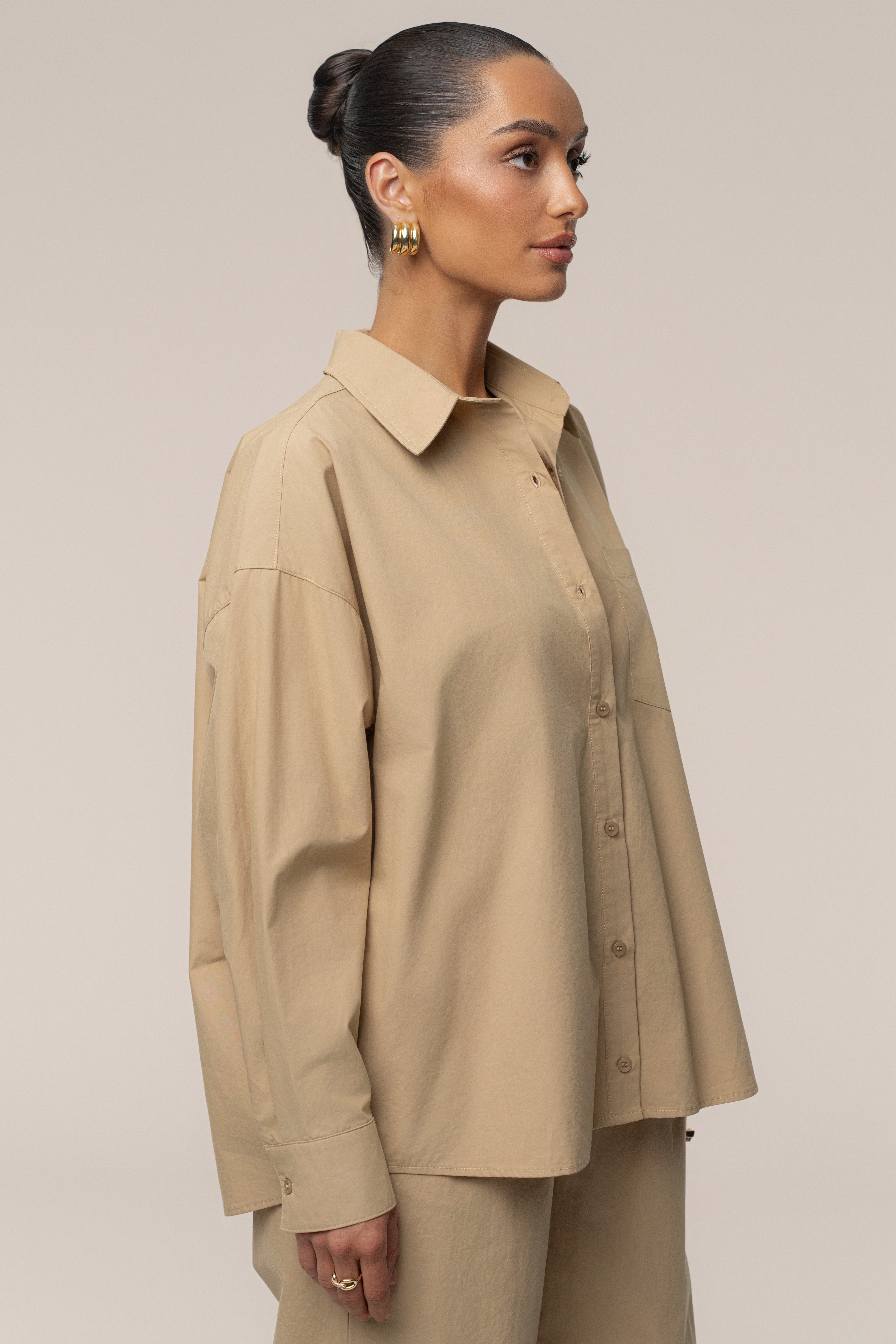 Beige Leon Poplin Shirt - JLUXLABEL