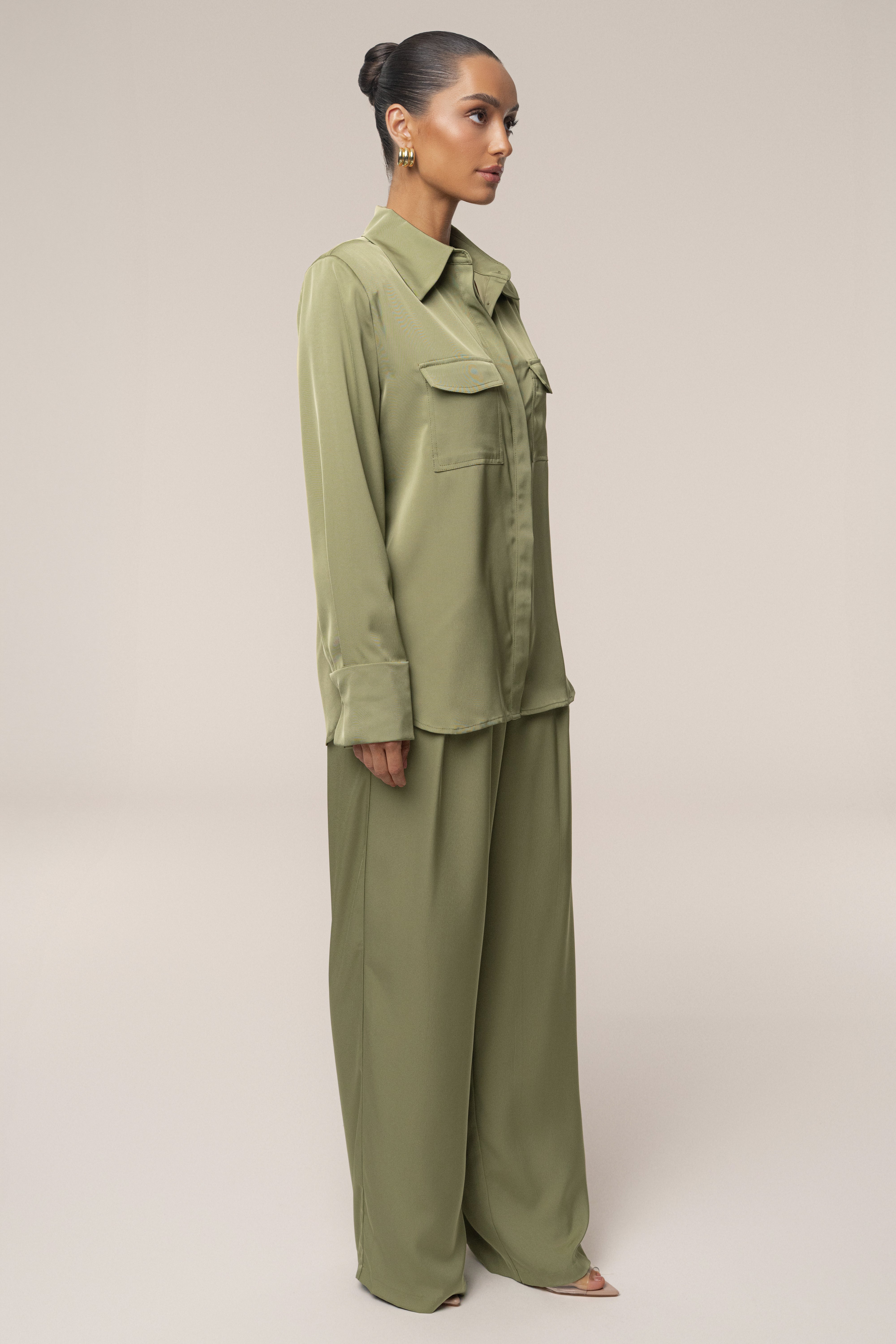 Olive Misty Button Up - JLUXLABEL