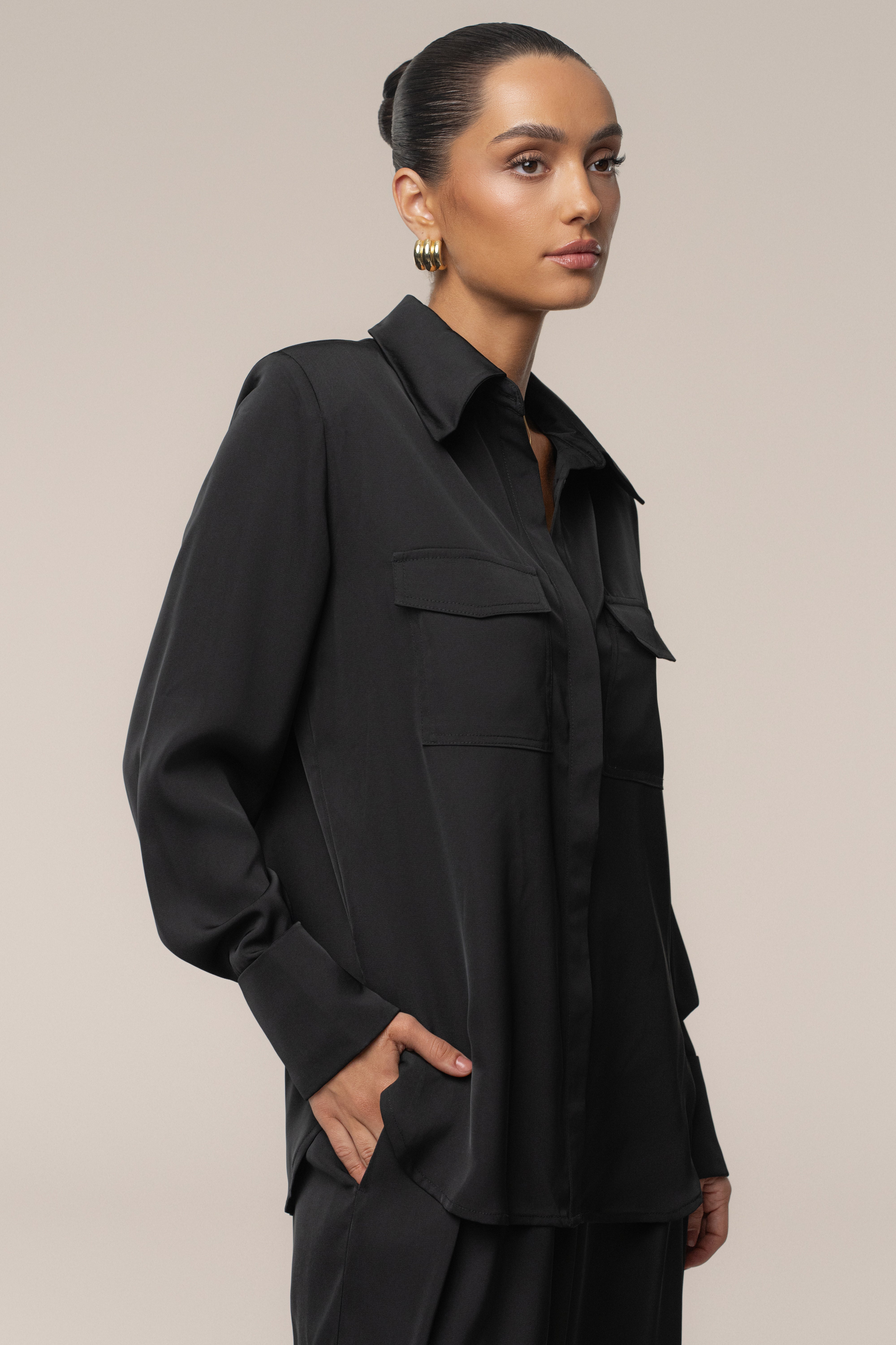 Black Misty Button Up - JLUXLABEL