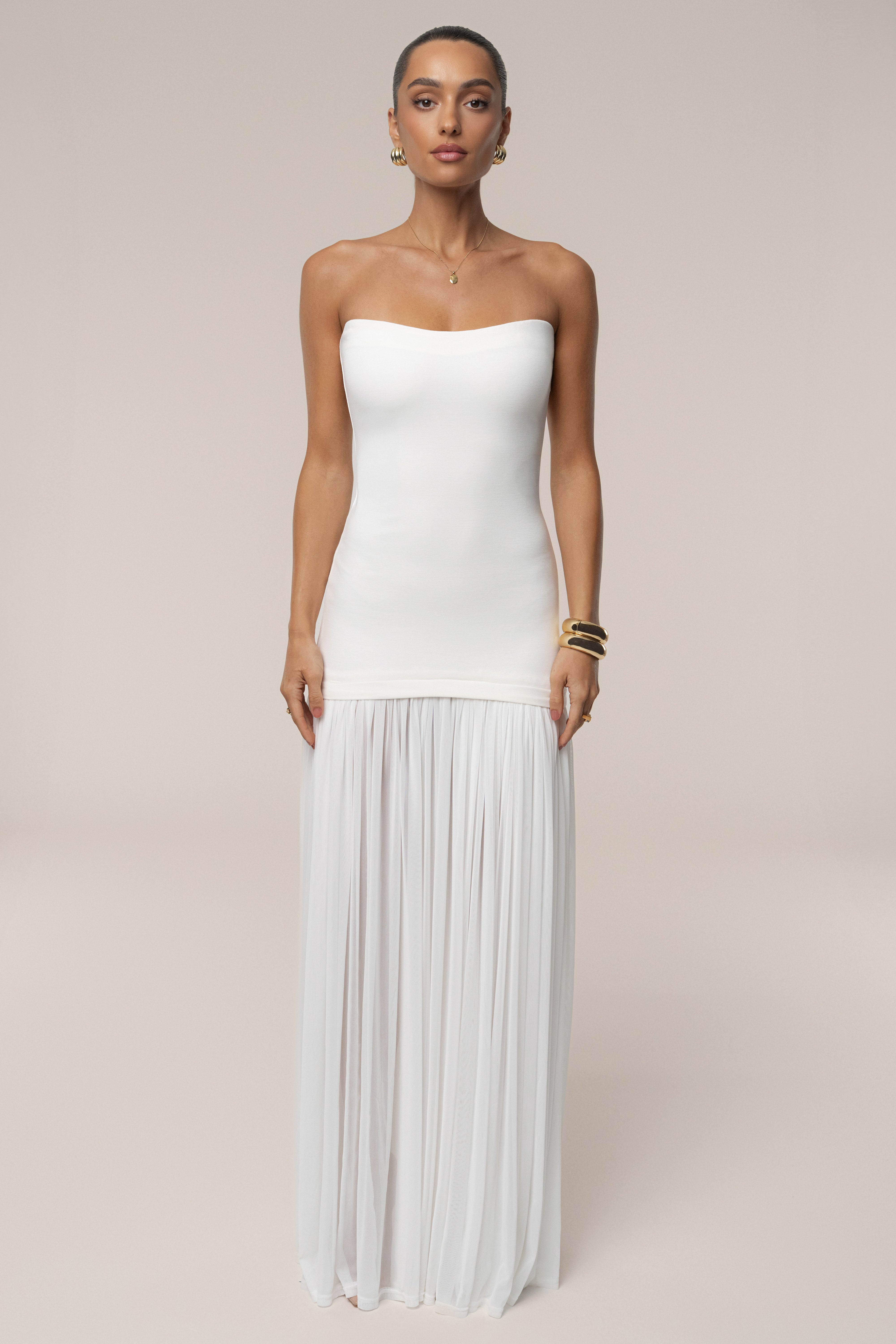 White Cielo Contrast Maxi Dress - JLUXLABEL