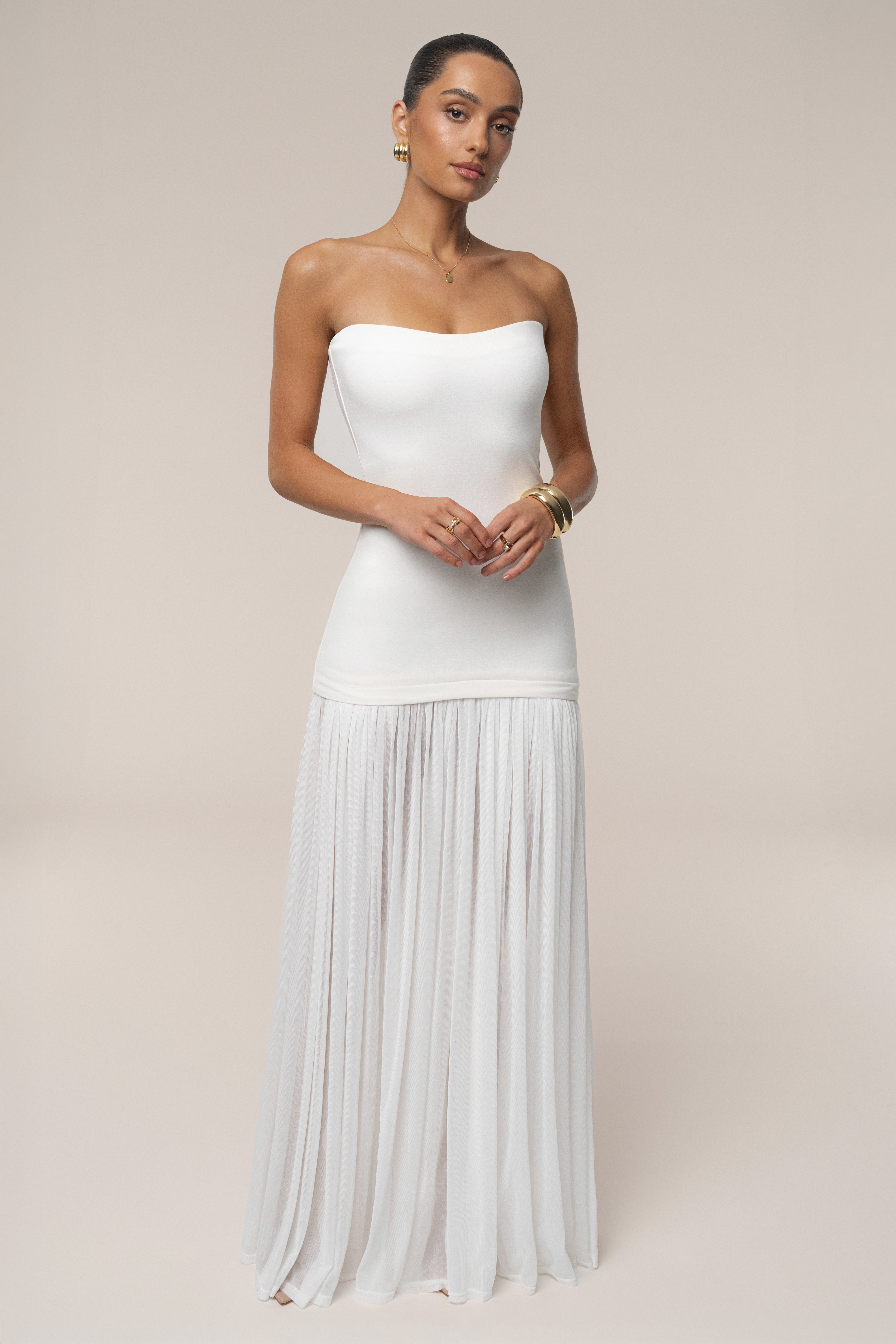 White Cielo Contrast Maxi Dress - JLUXLABEL