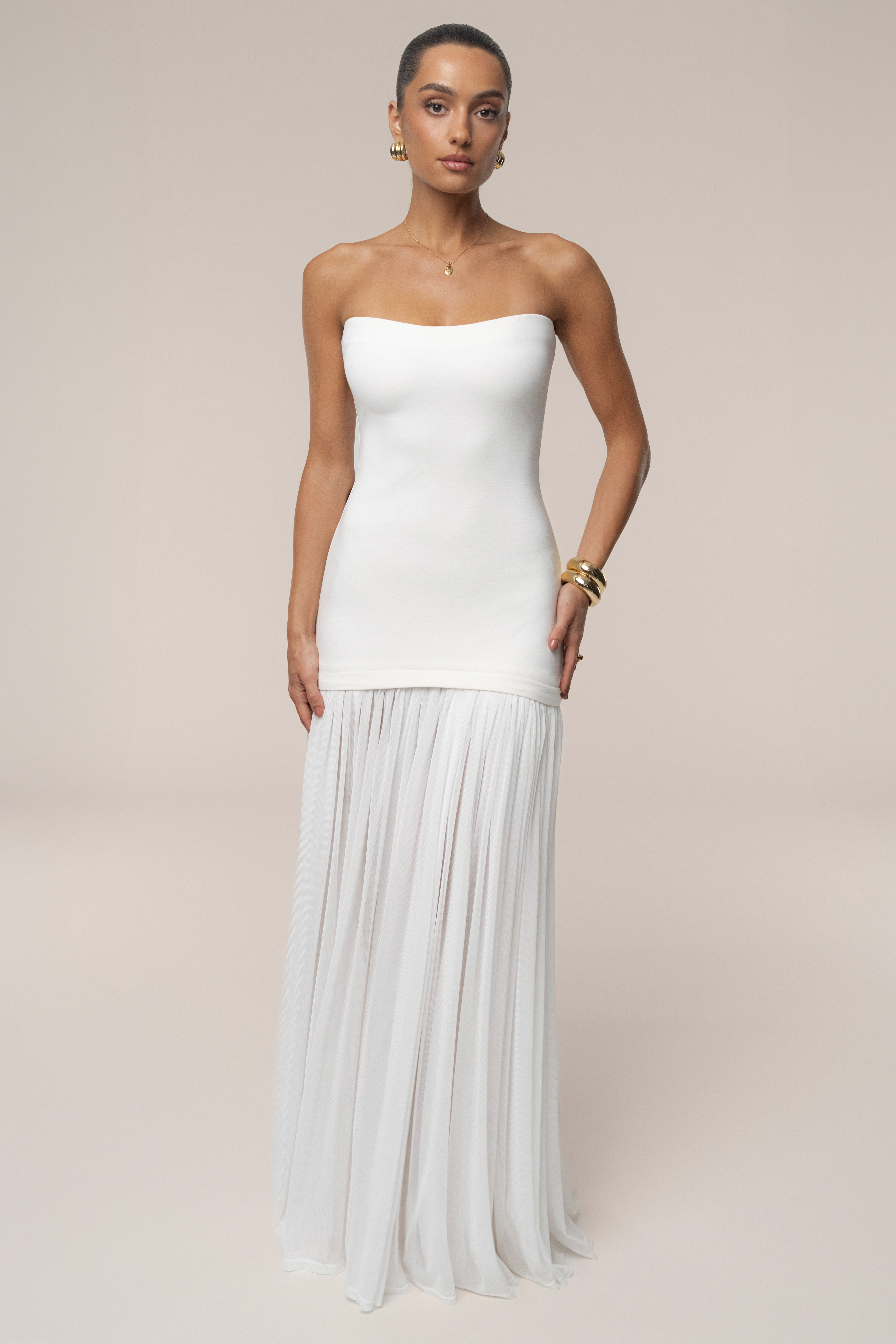 White Cielo Contrast Maxi Dress - JLUXLABEL