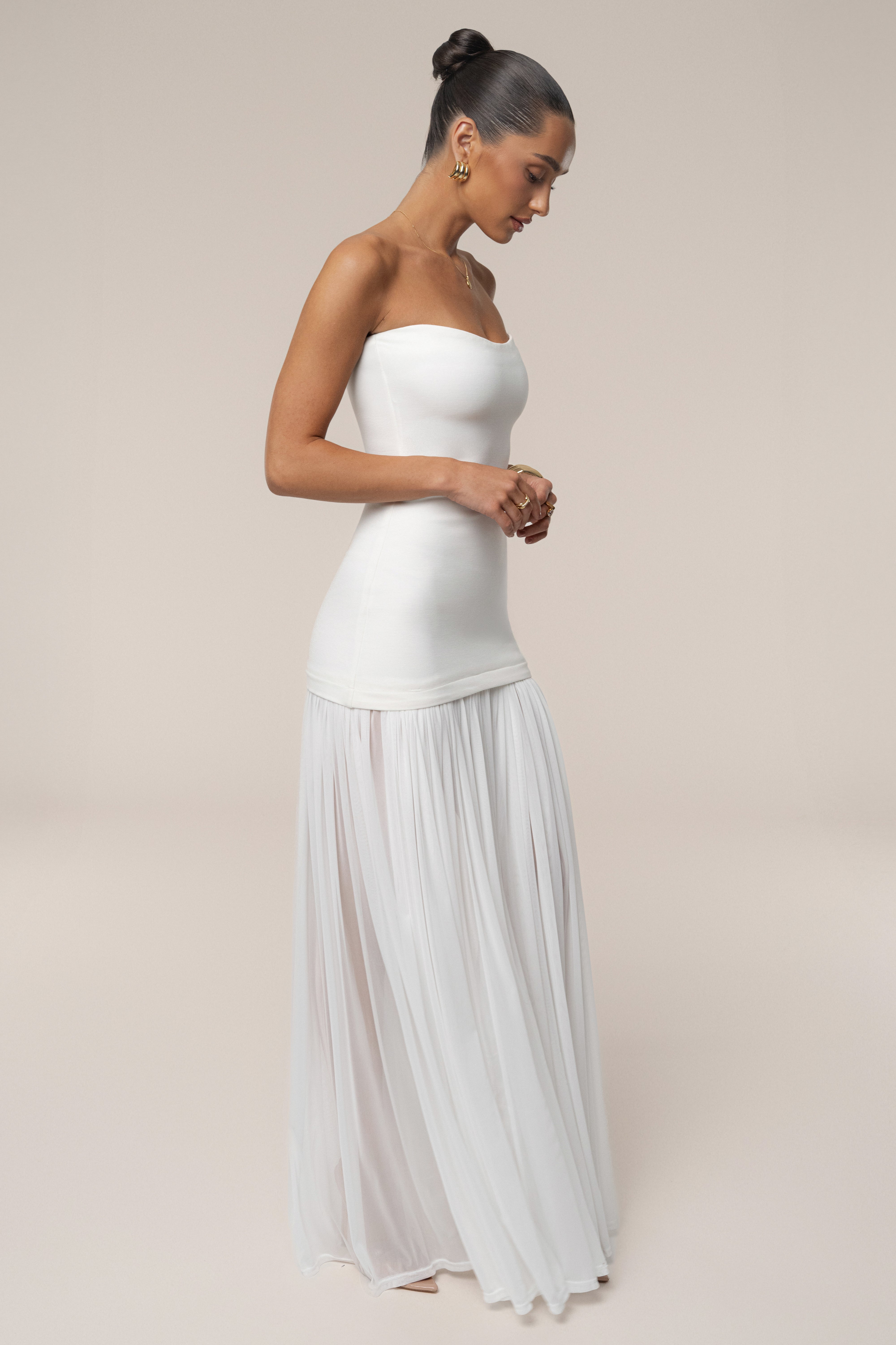 White Cielo Contrast Maxi Dress - JLUXLABEL