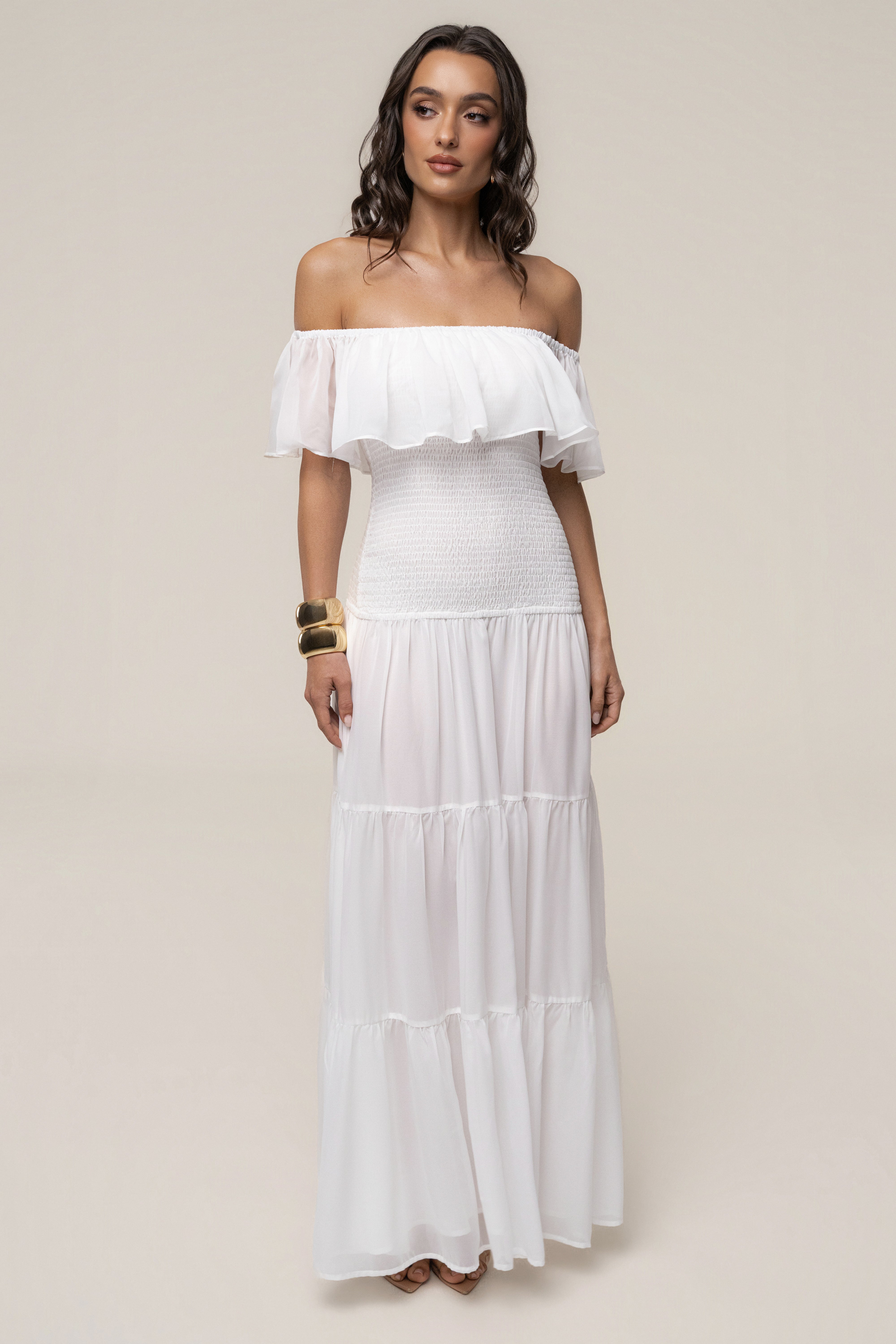 Ivory Seaside Drift Maxi Dress by JLUXLABEL featuring flowing fabric and a relaxed seaside-inspired style.