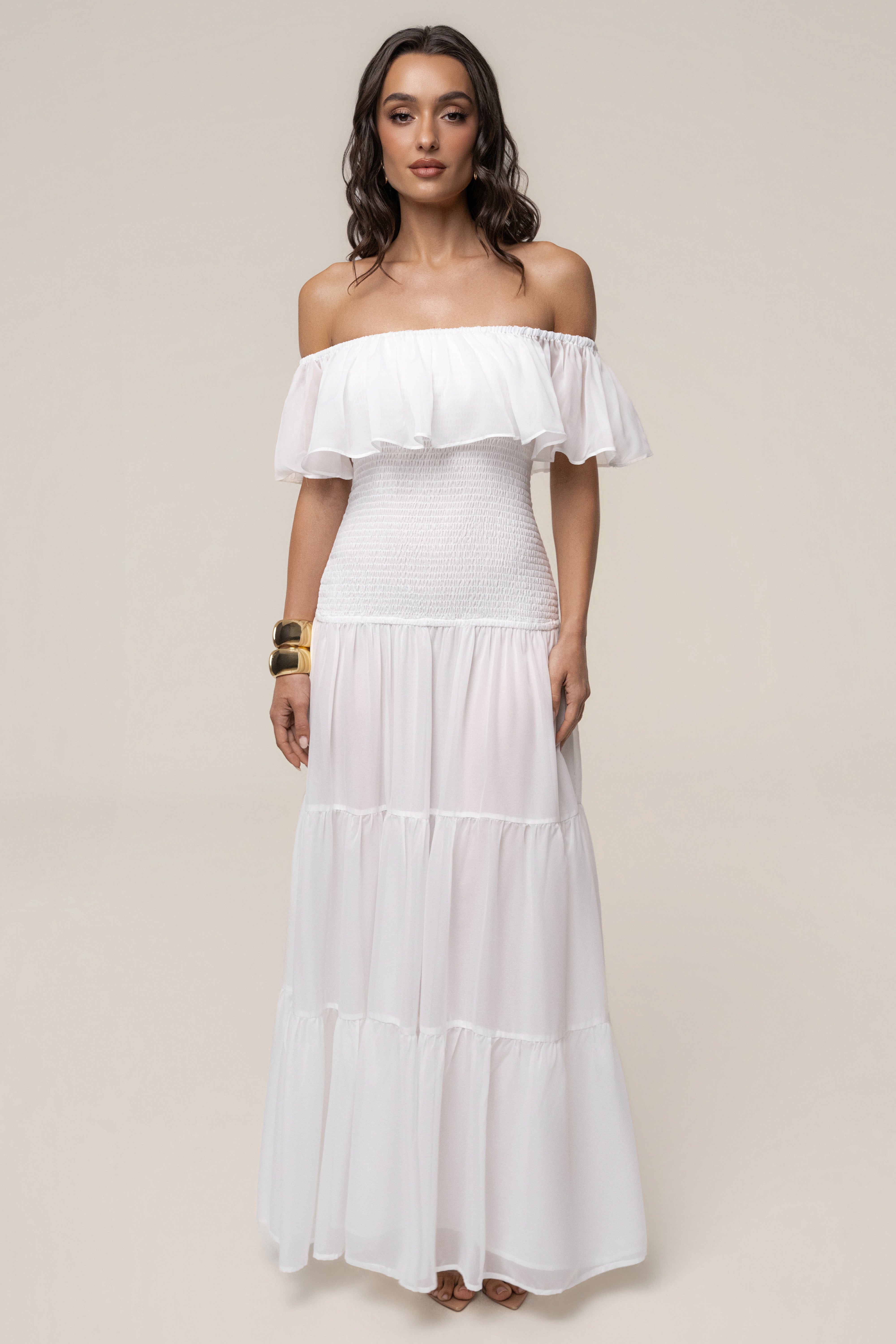 Ivory Seaside Drift Maxi Dress by JLUXLABEL, flowing lightweight dress with beach-inspired style and elegant design.
