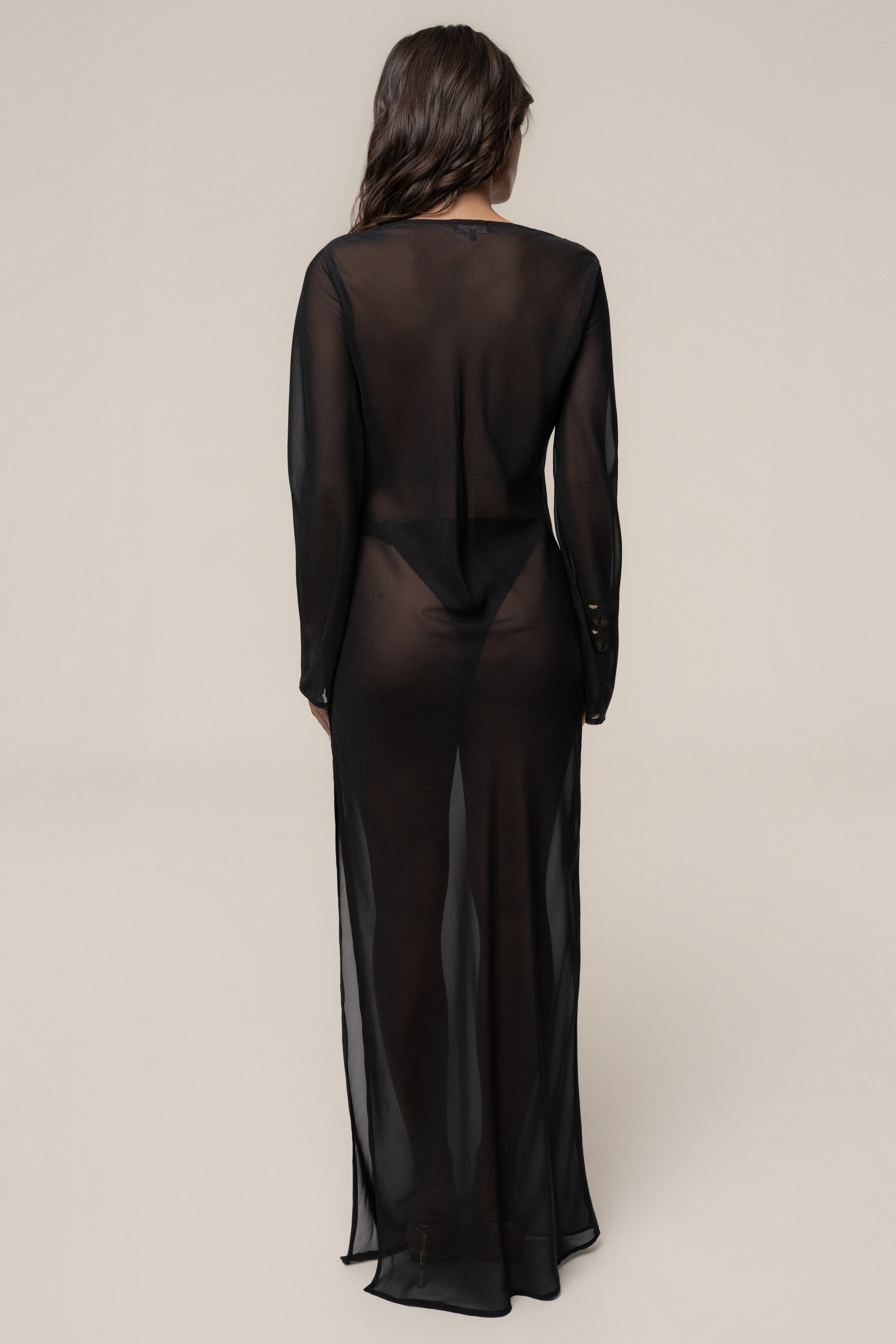 Black medallion cover-up maxi dress by JLUXLABEL, featuring flowing fabric and elegant design, perfect for stylish summer wear.