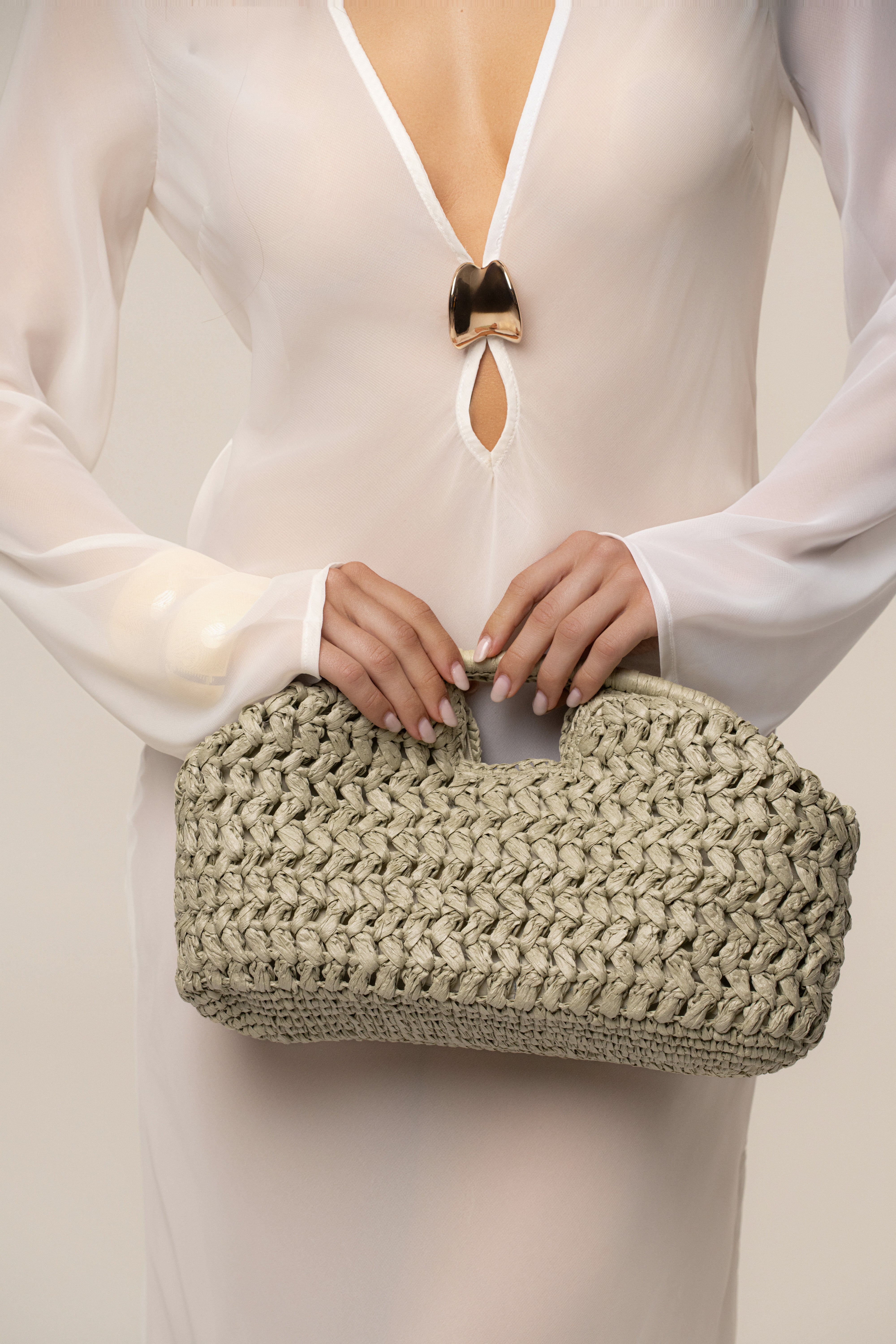 JLUXLABEL Sage Casa Sol straw bag, stylish accessories with woven straw design, perfect for casual outings and summer fashion.