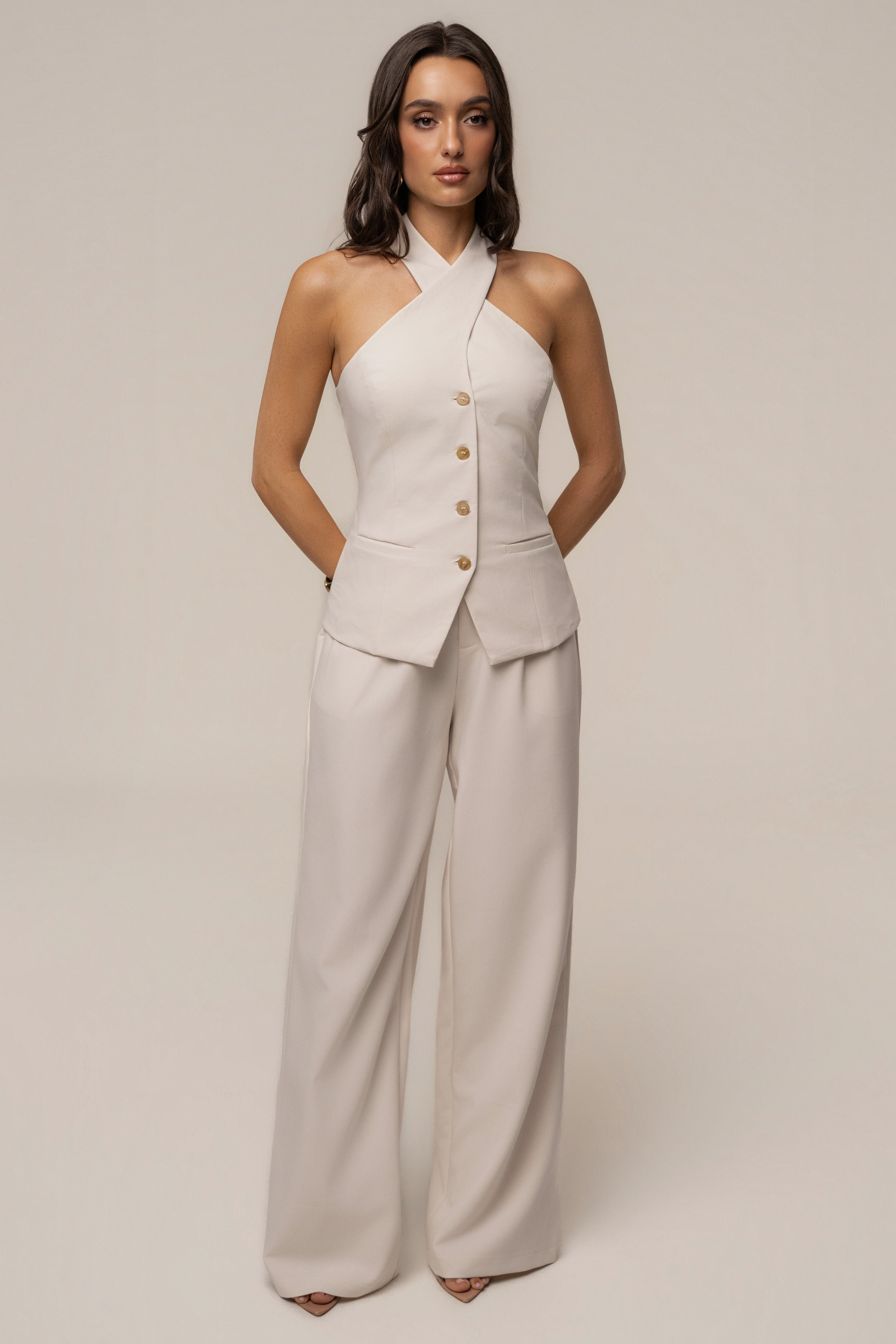 Ivory tailored JLUXLABEL bottoms, Always Ready Tailored Trouser, displayed on a hanger with a sleek, professional fit.
