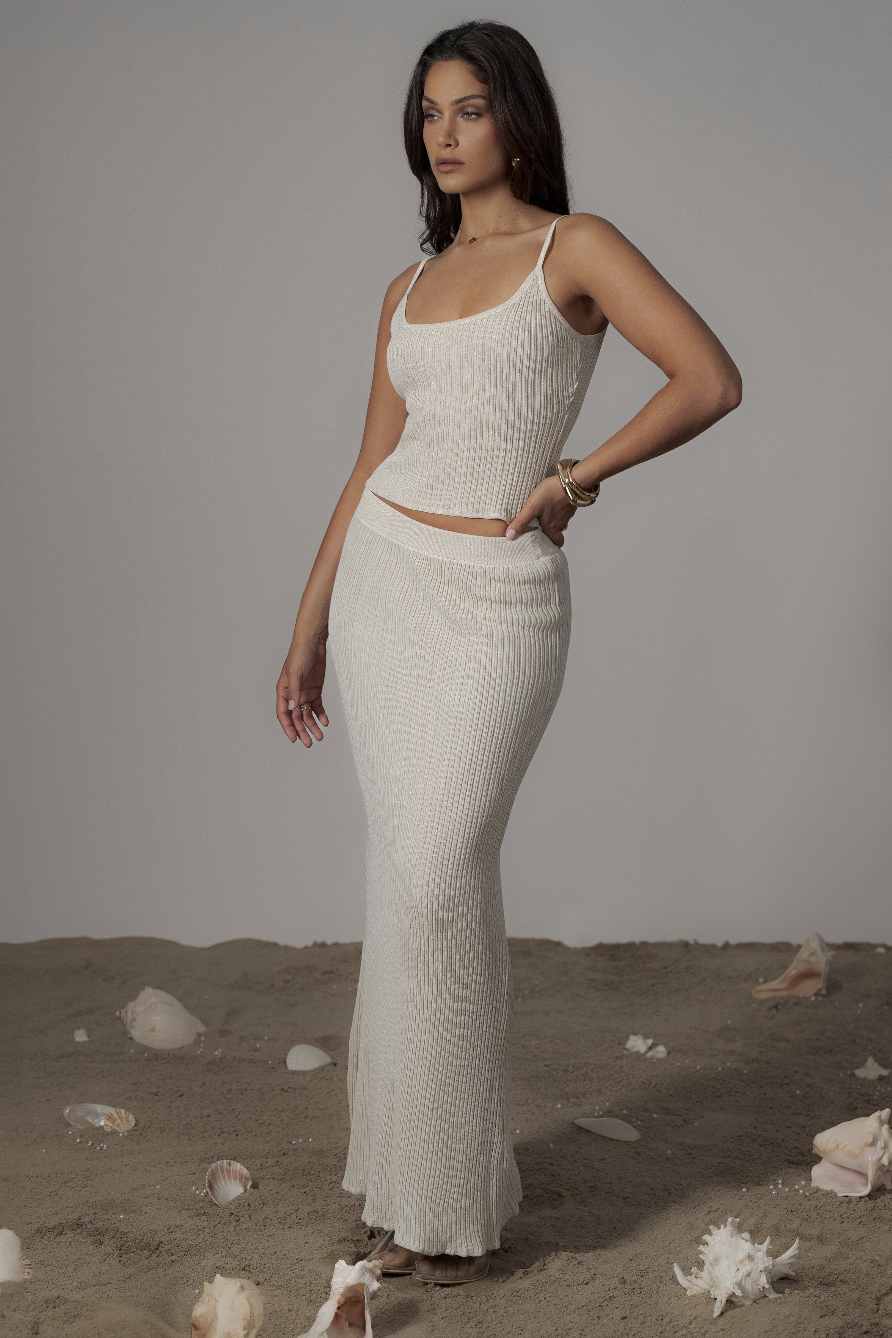 Champagne Serena Ribbed Skirt Set - JLUXLABEL