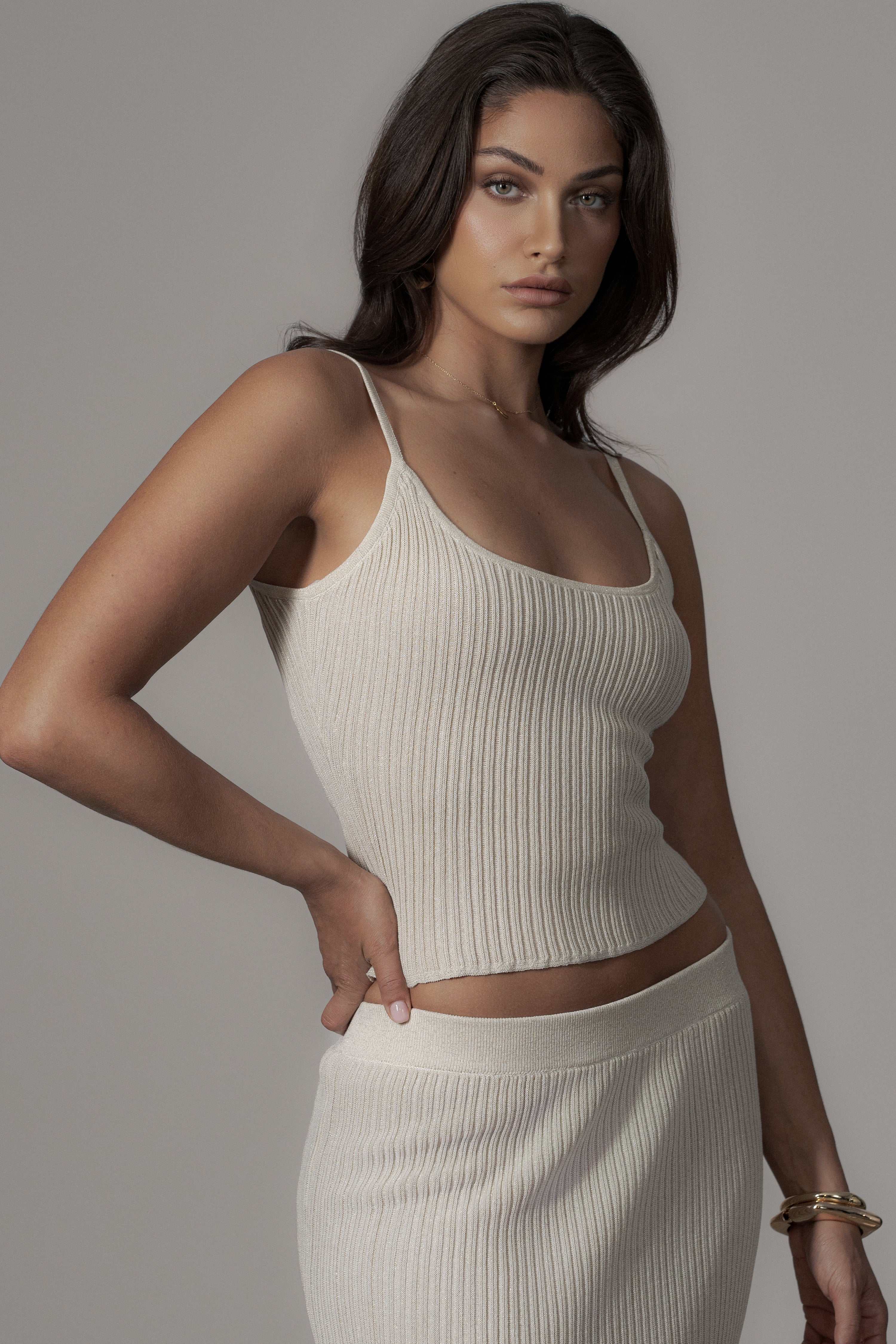 Champagne Serena Ribbed Skirt Set - JLUXLABEL
