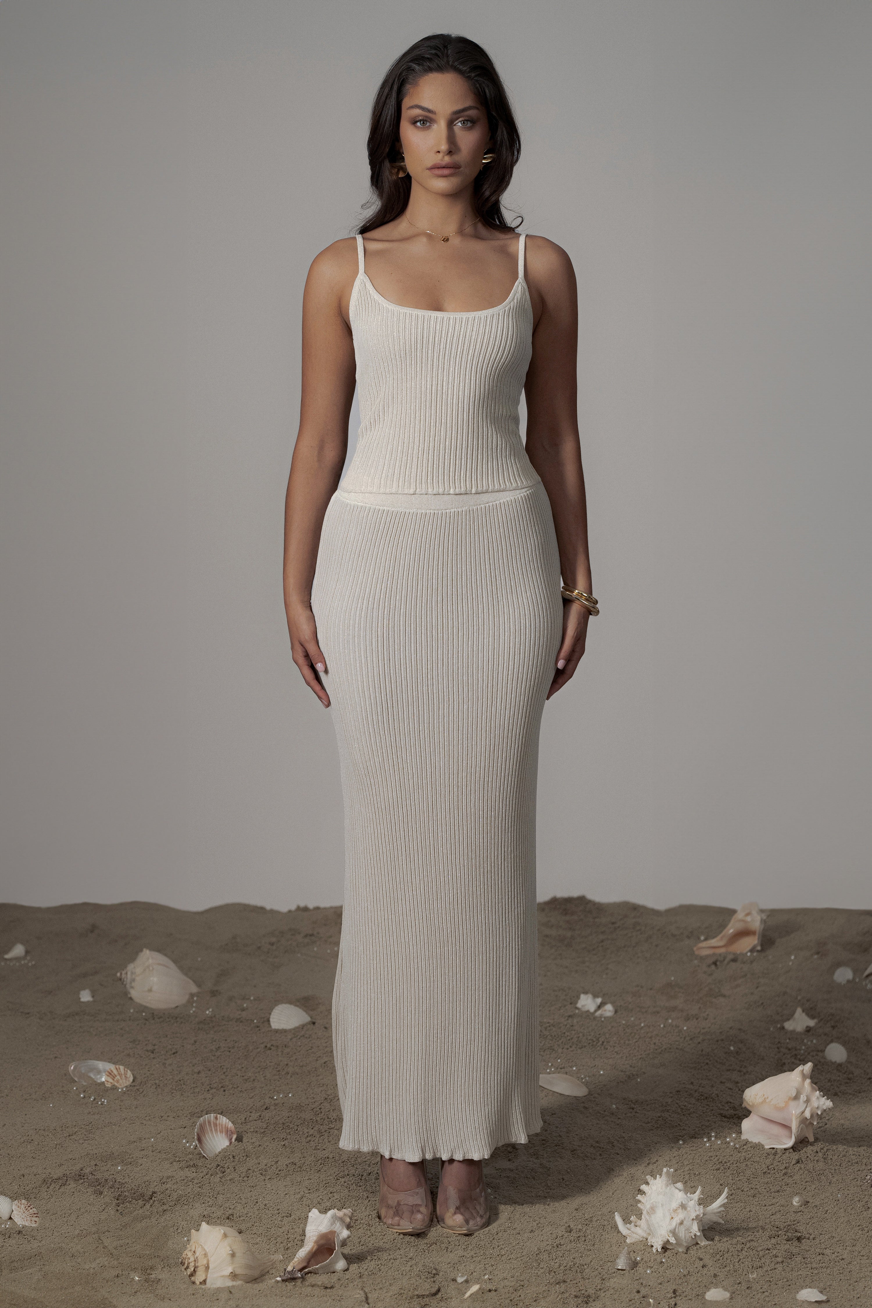 Champagne Serena Ribbed Skirt Set - JLUXLABEL