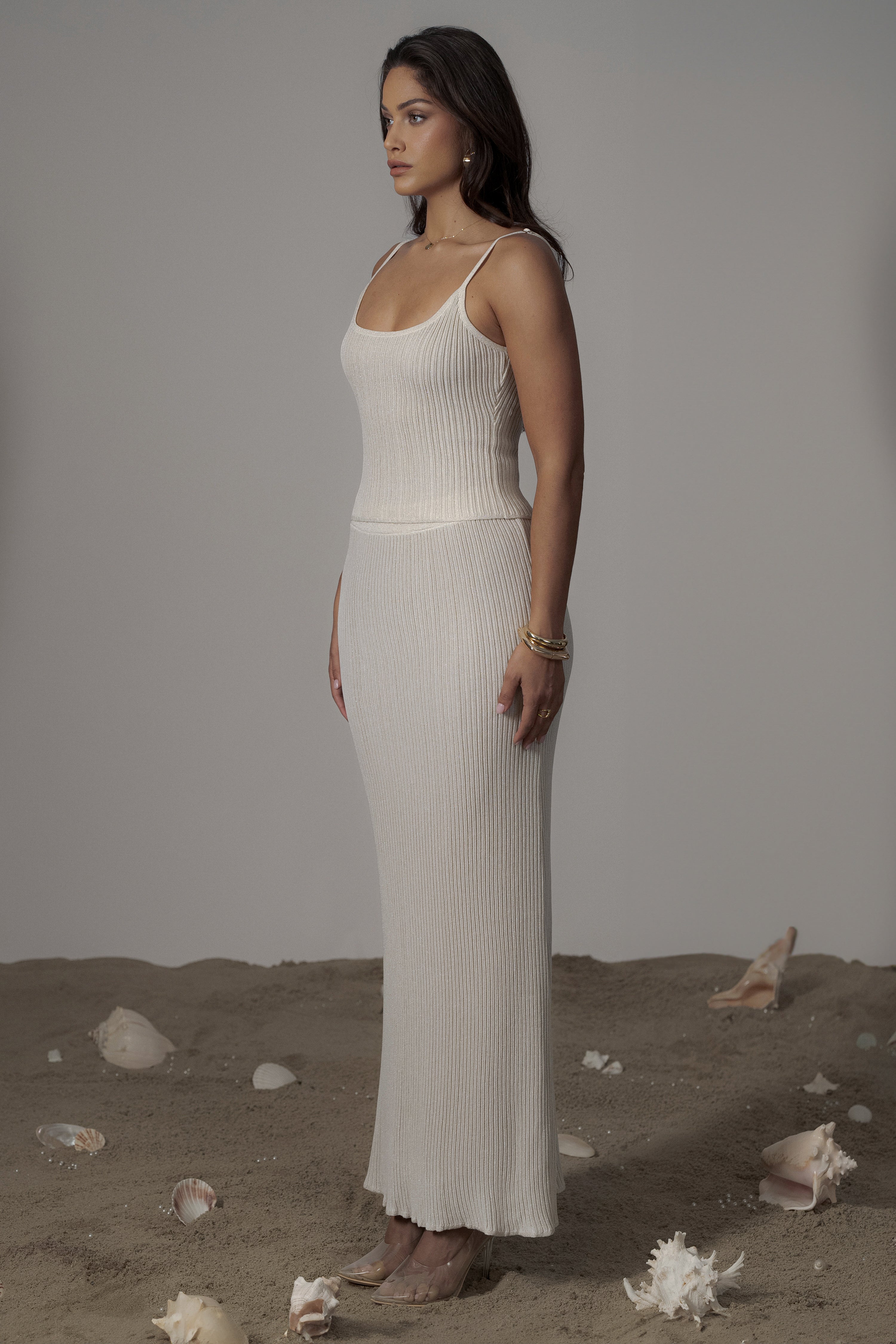 Champagne Serena Ribbed Skirt Set - JLUXLABEL