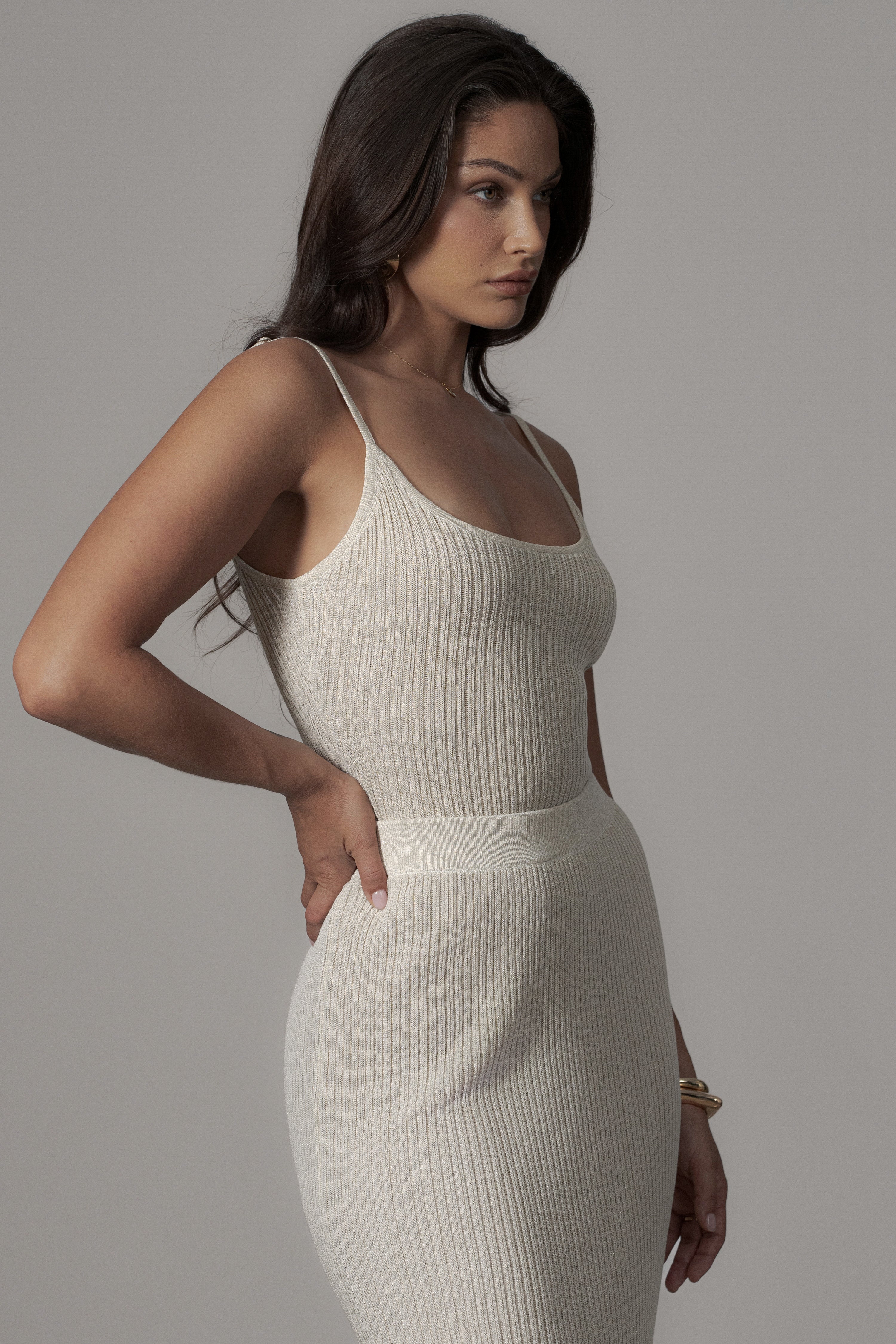 Champagne Serena Ribbed Skirt Set - JLUXLABEL