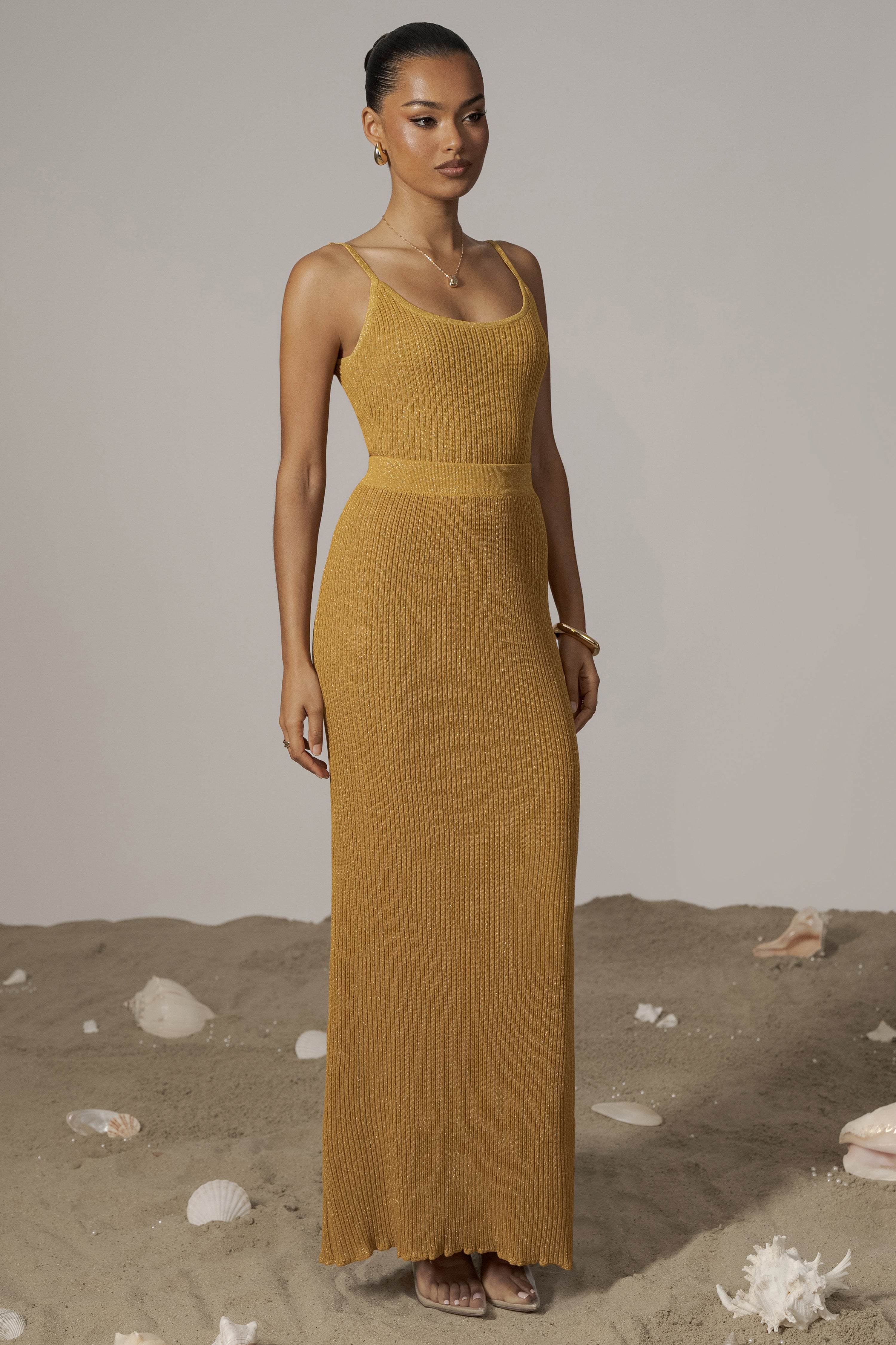 Mustard Serena Ribbed Skirt Set - JLUXLABEL