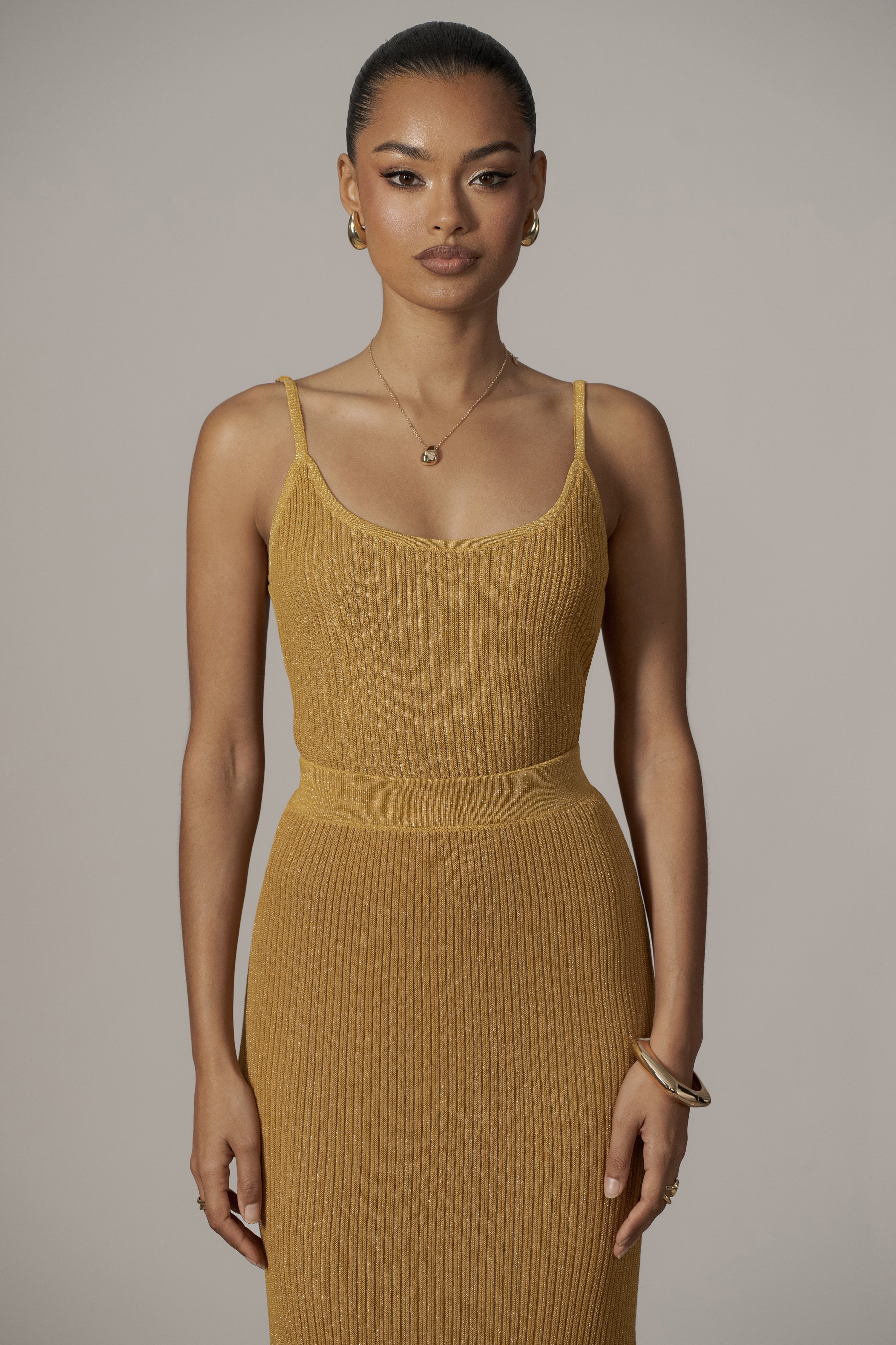Mustard Serena Ribbed Skirt Set - JLUXLABEL