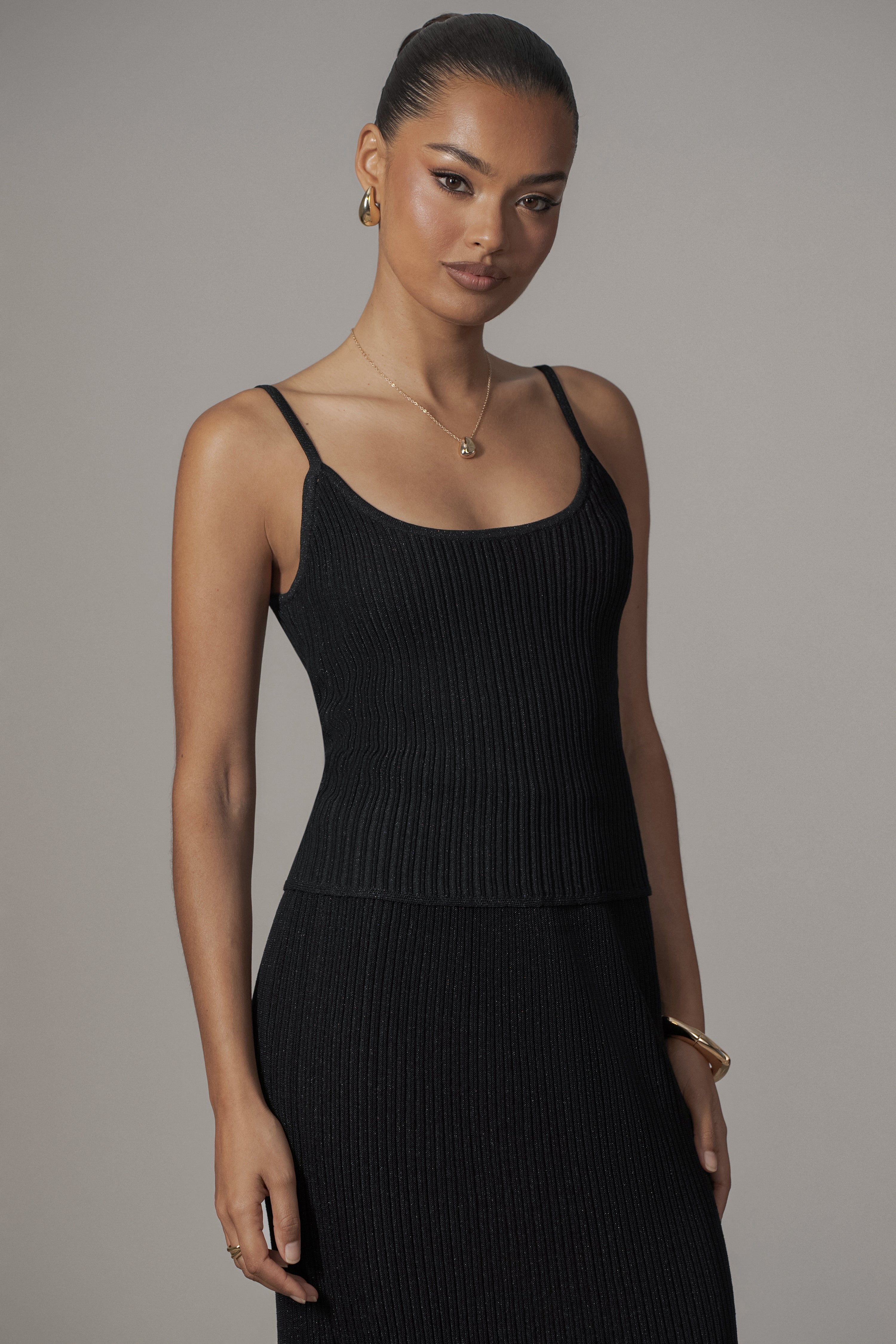Black Serena Ribbed Skirt Set - JLUXLABEL