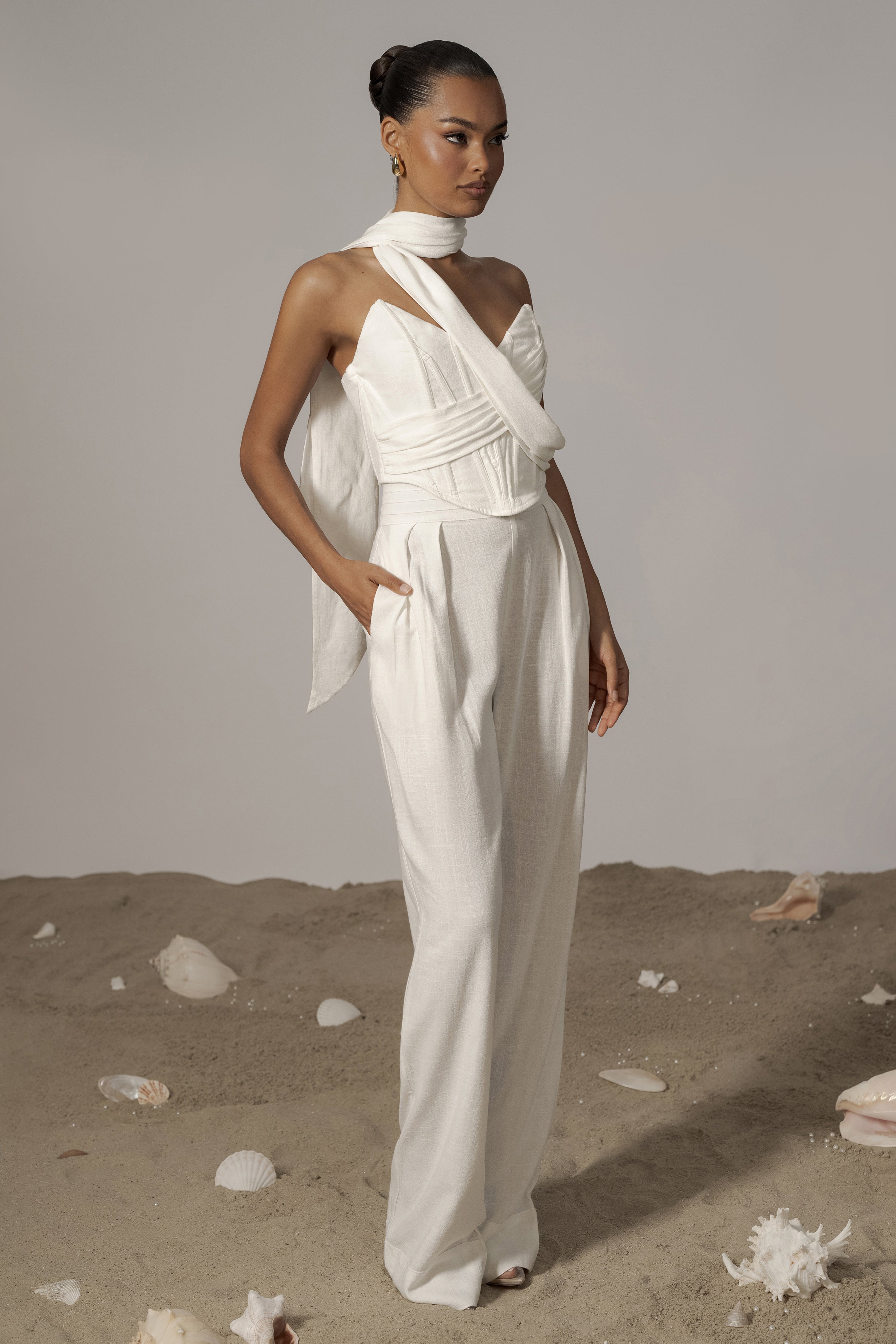 Ivory Coastal Bliss Linen Bustier - JLUXLABEL