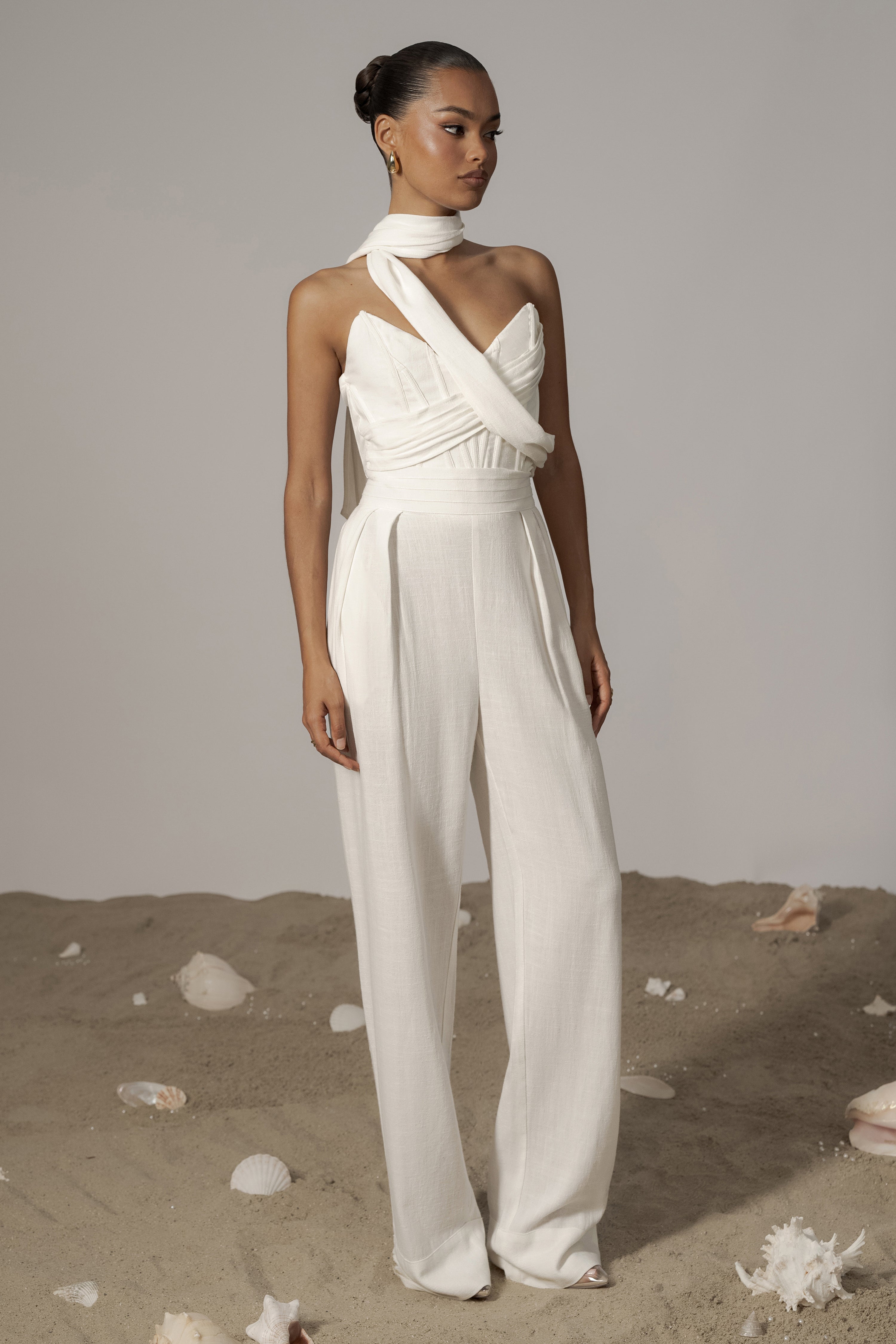 Ivory Coastal Bliss Linen Bustier - JLUXLABEL