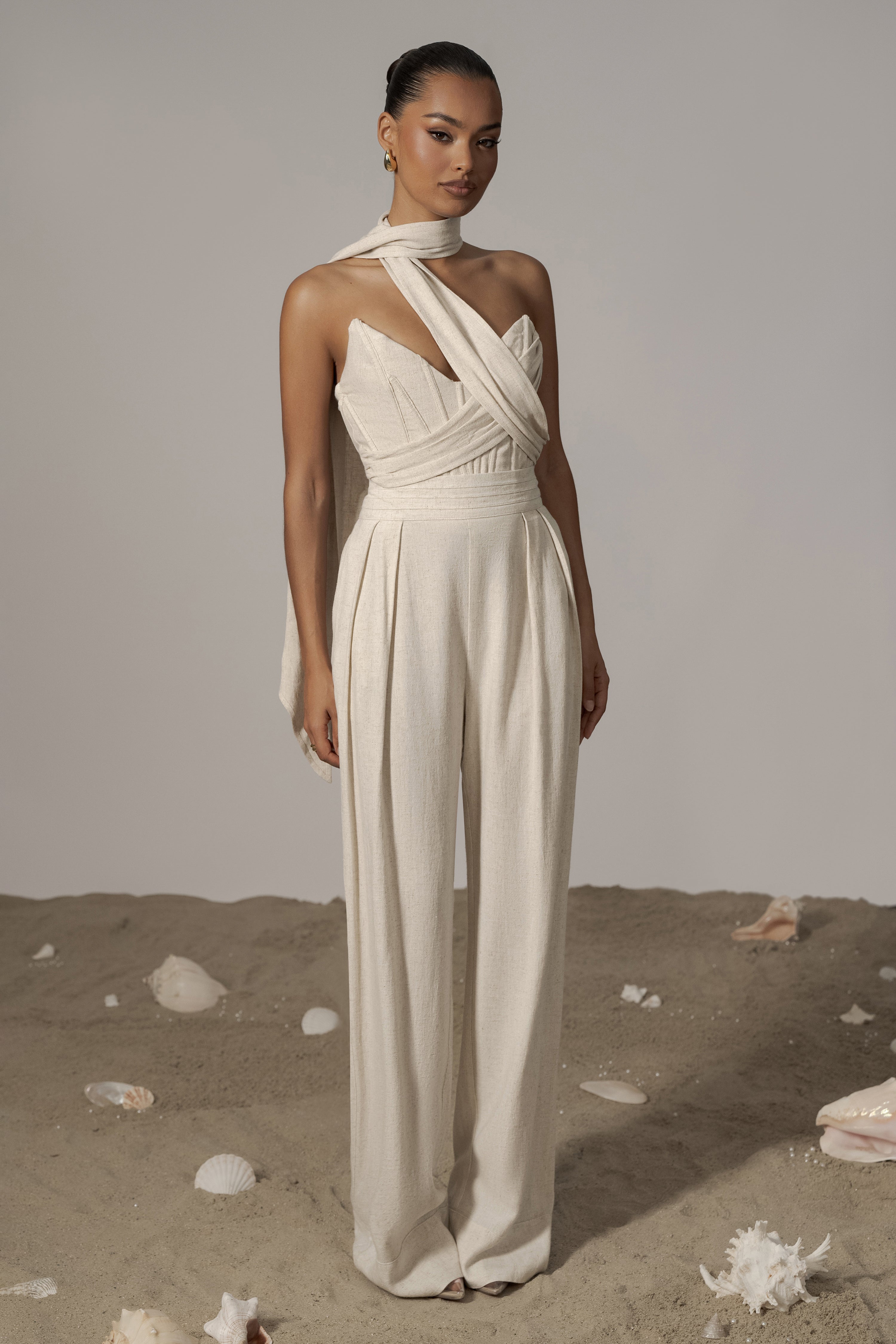 Natural Coastal Bliss Linen Bustier - JLUXLABEL