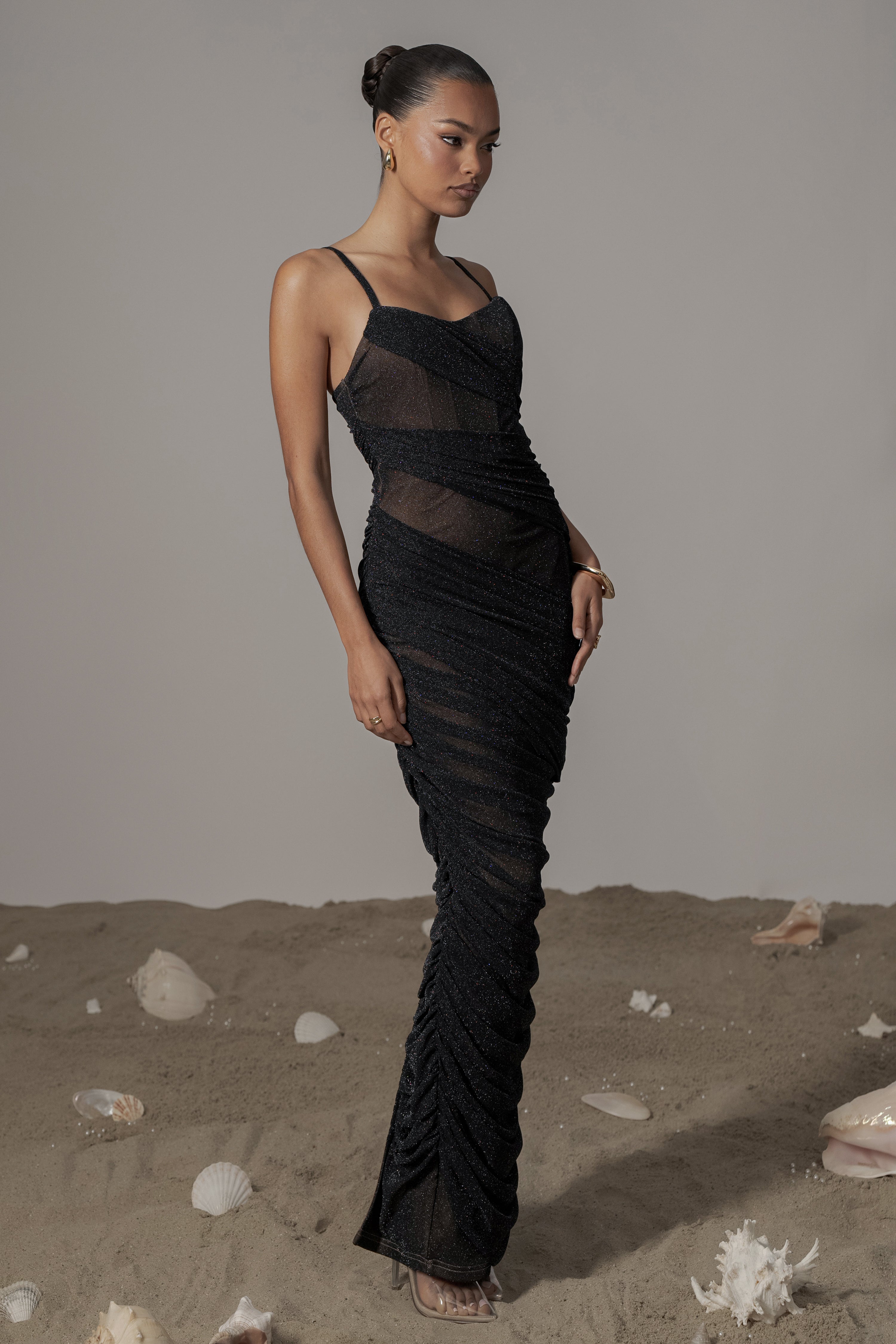 Black Catalina Lurex Knit Maxi Dress - JLUXLABEL