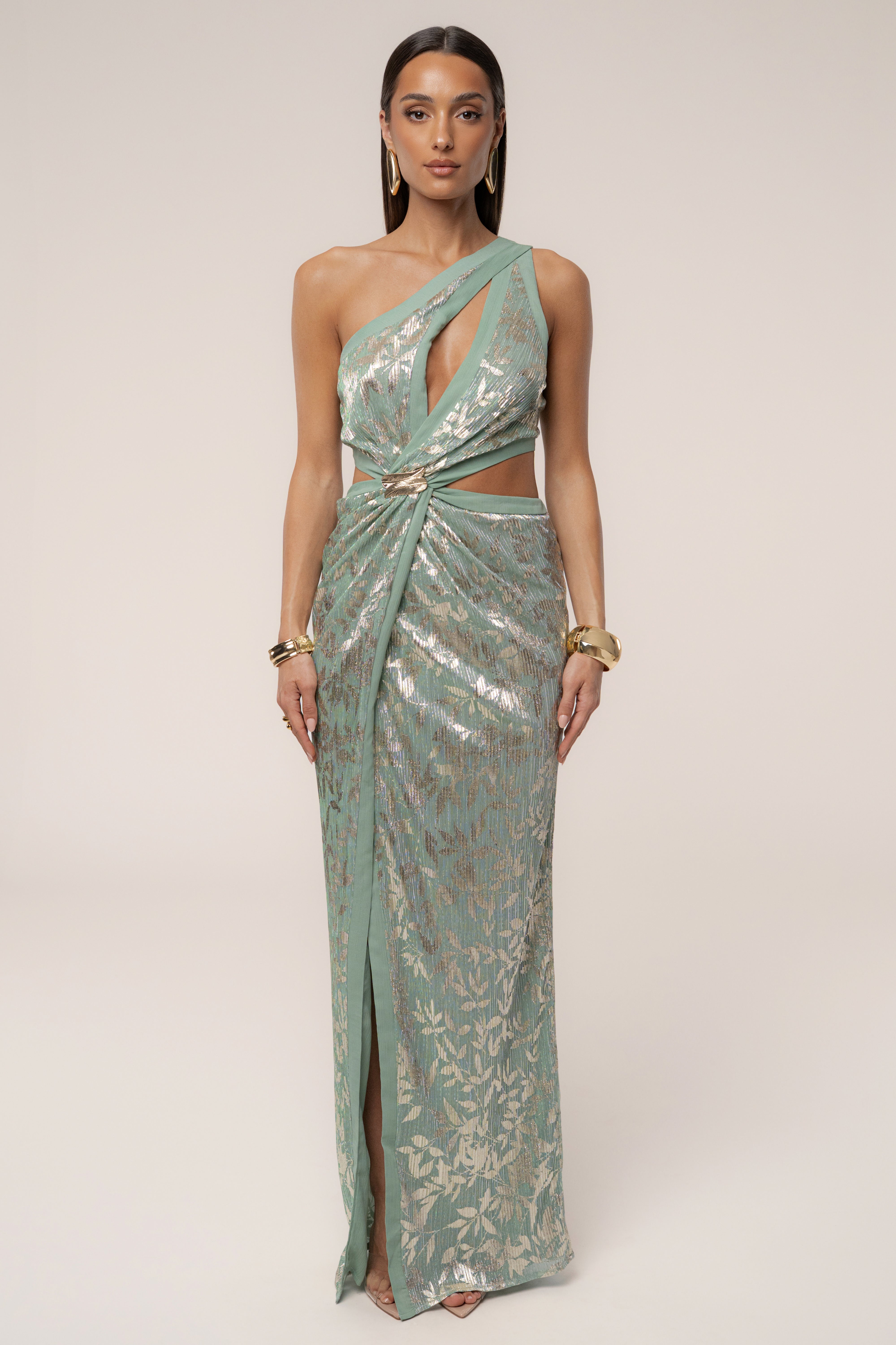 Sage One Shoulder Keyhole Dress - JLUXLABEL