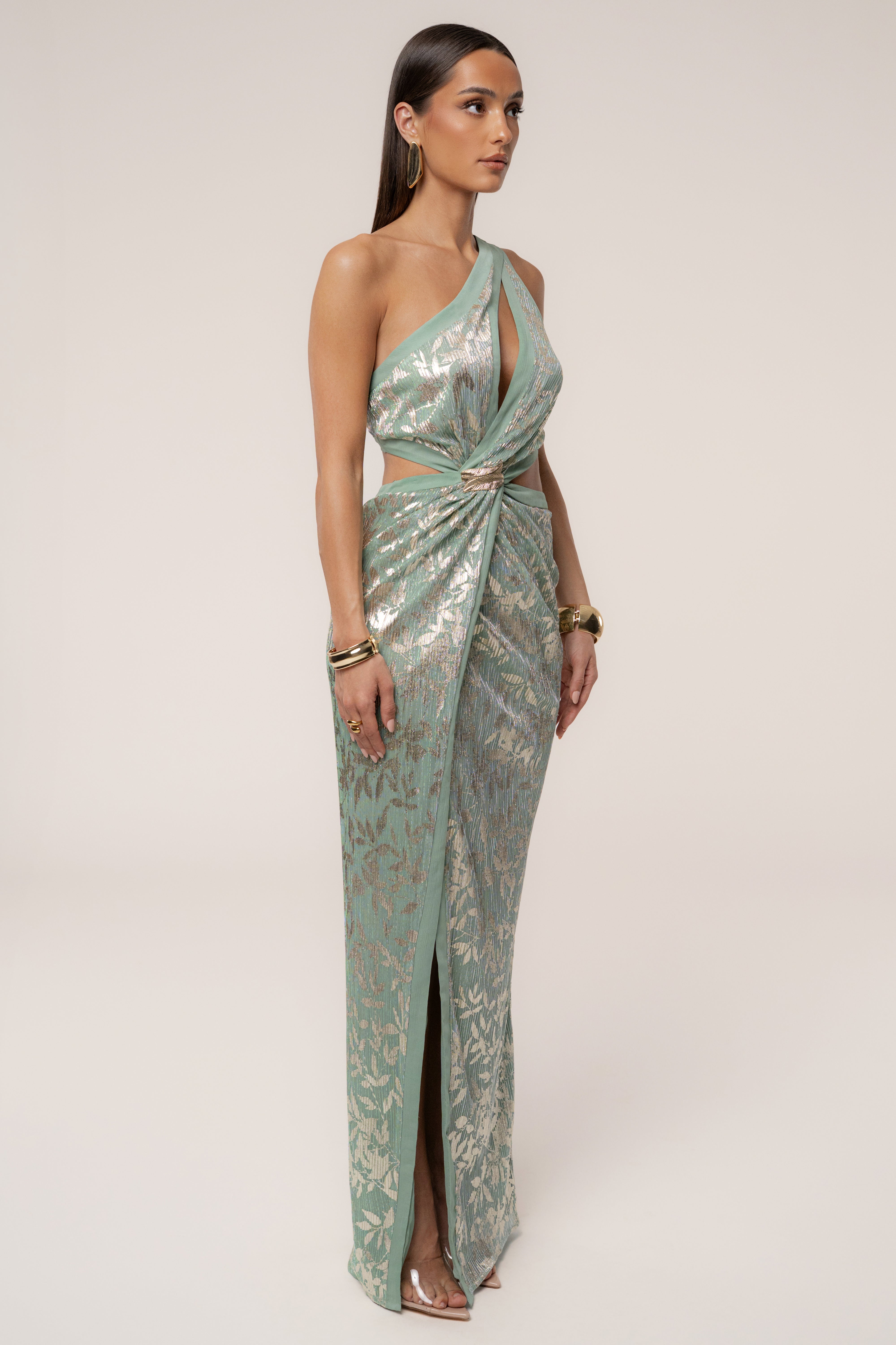 Sage One Shoulder Keyhole Dress - JLUXLABEL