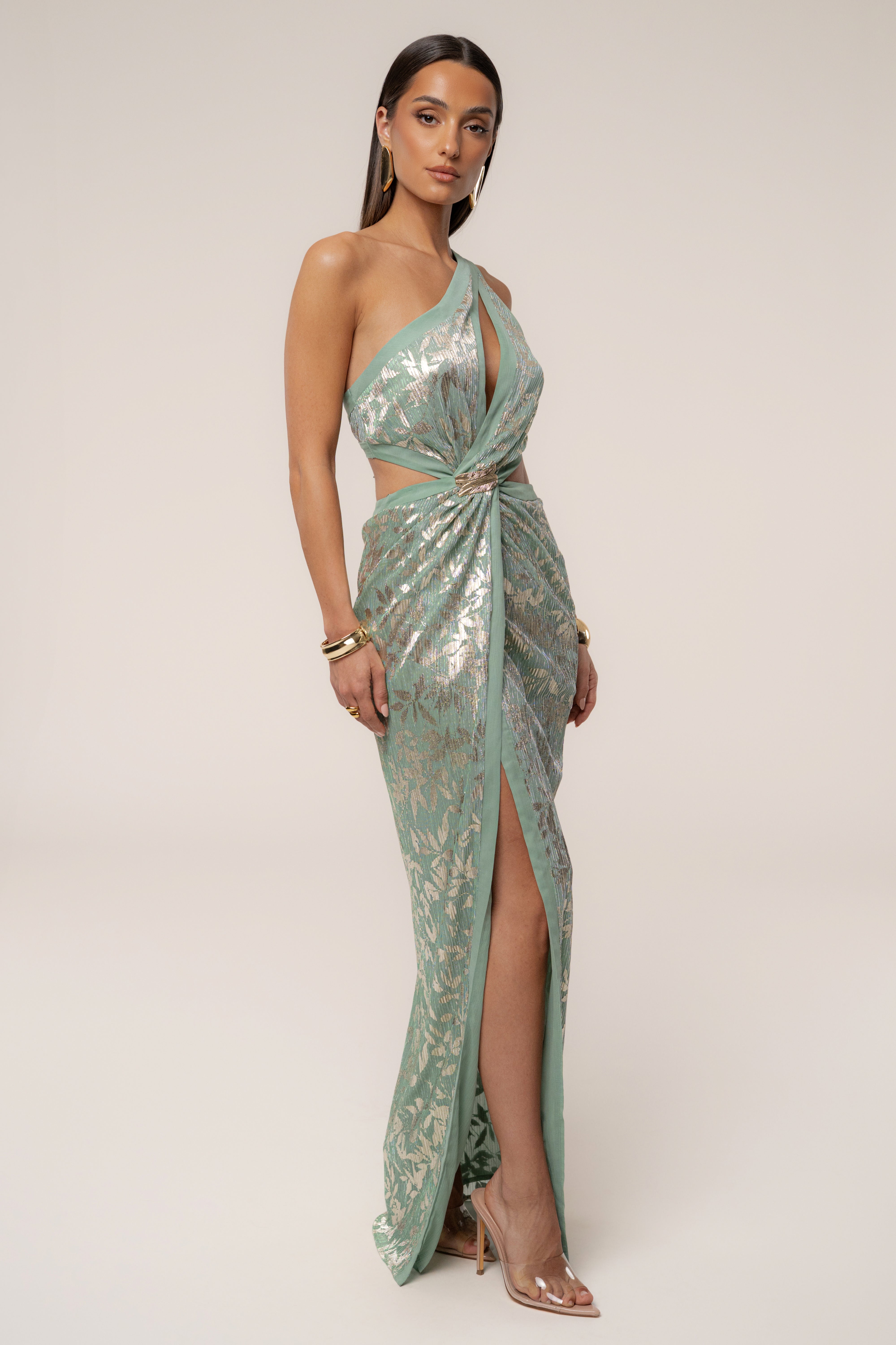 Sage One Shoulder Keyhole Dress - JLUXLABEL