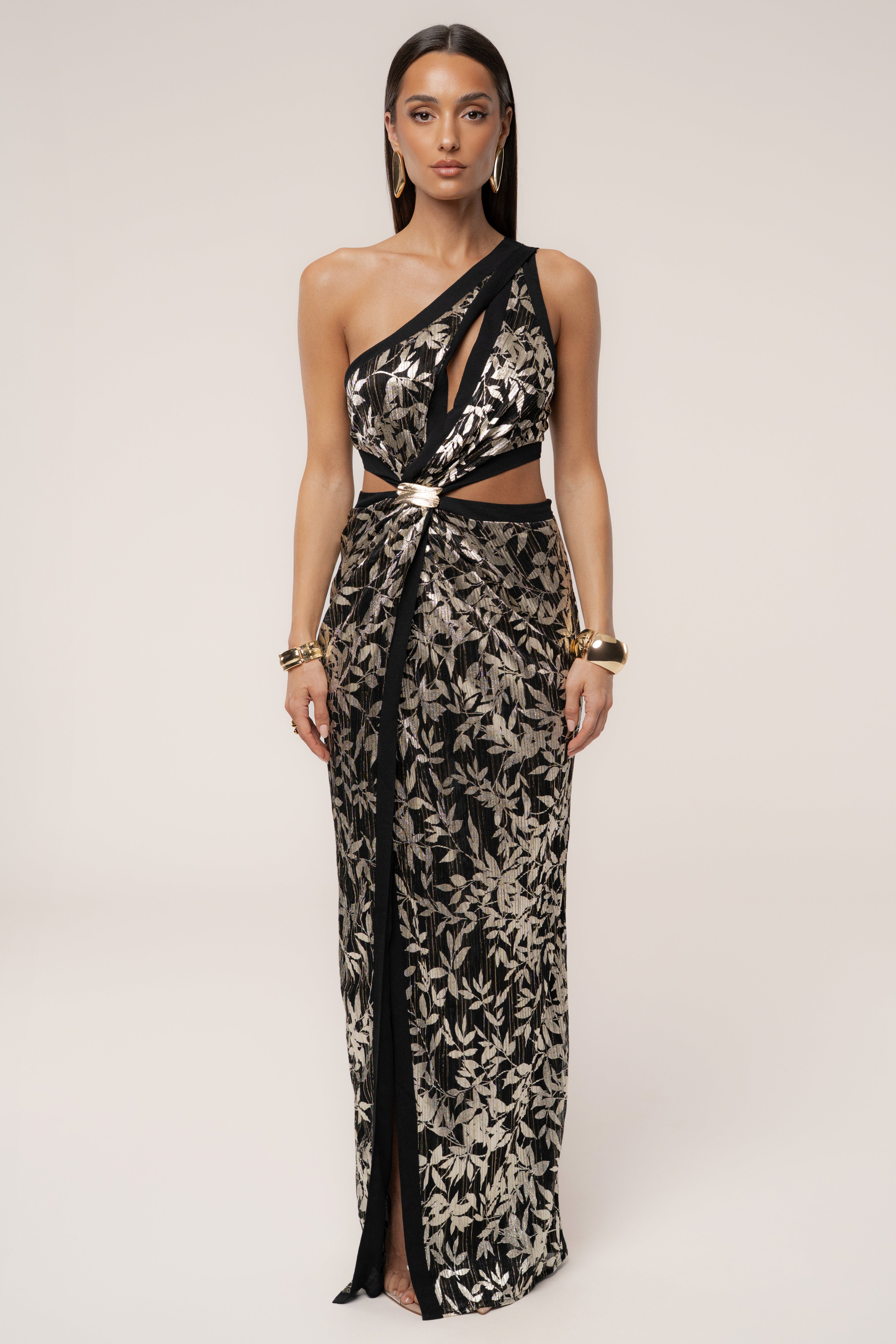 Black One Shoulder Keyhole Dress - JLUXLABEL