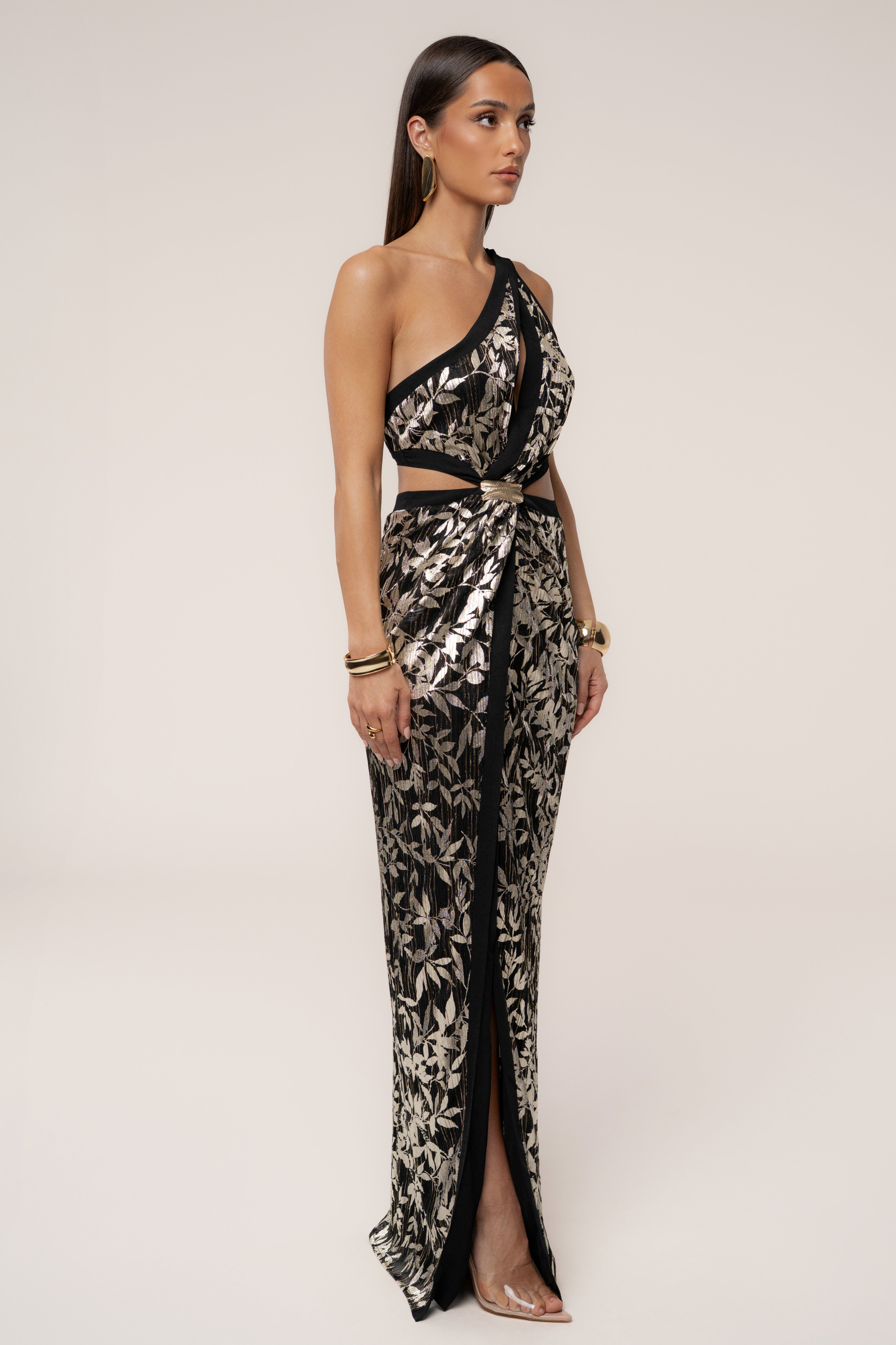 Black One Shoulder Keyhole Dress - JLUXLABEL