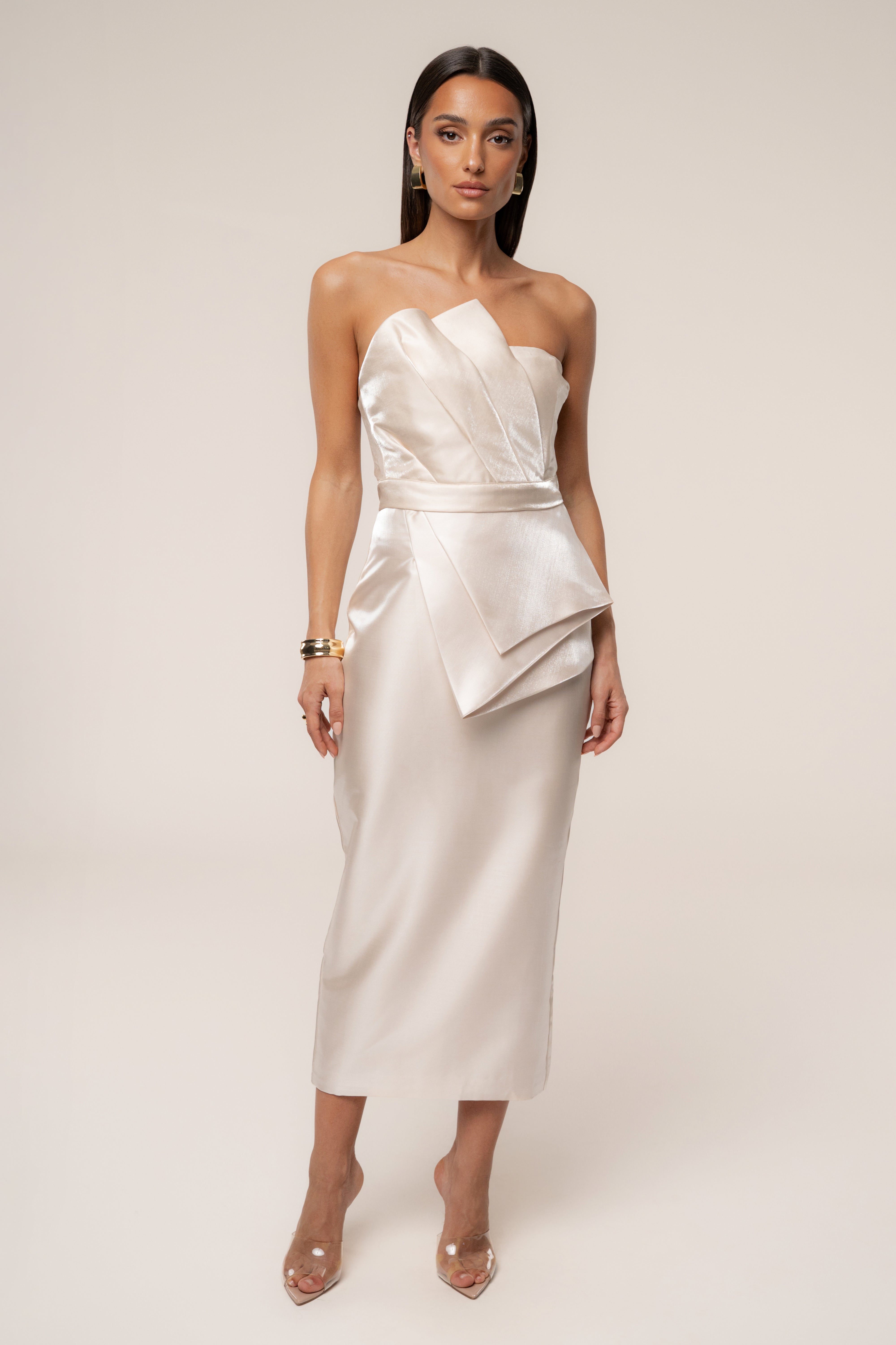 Champagne Reception Pleated Midi Skirt - JLUXLABEL