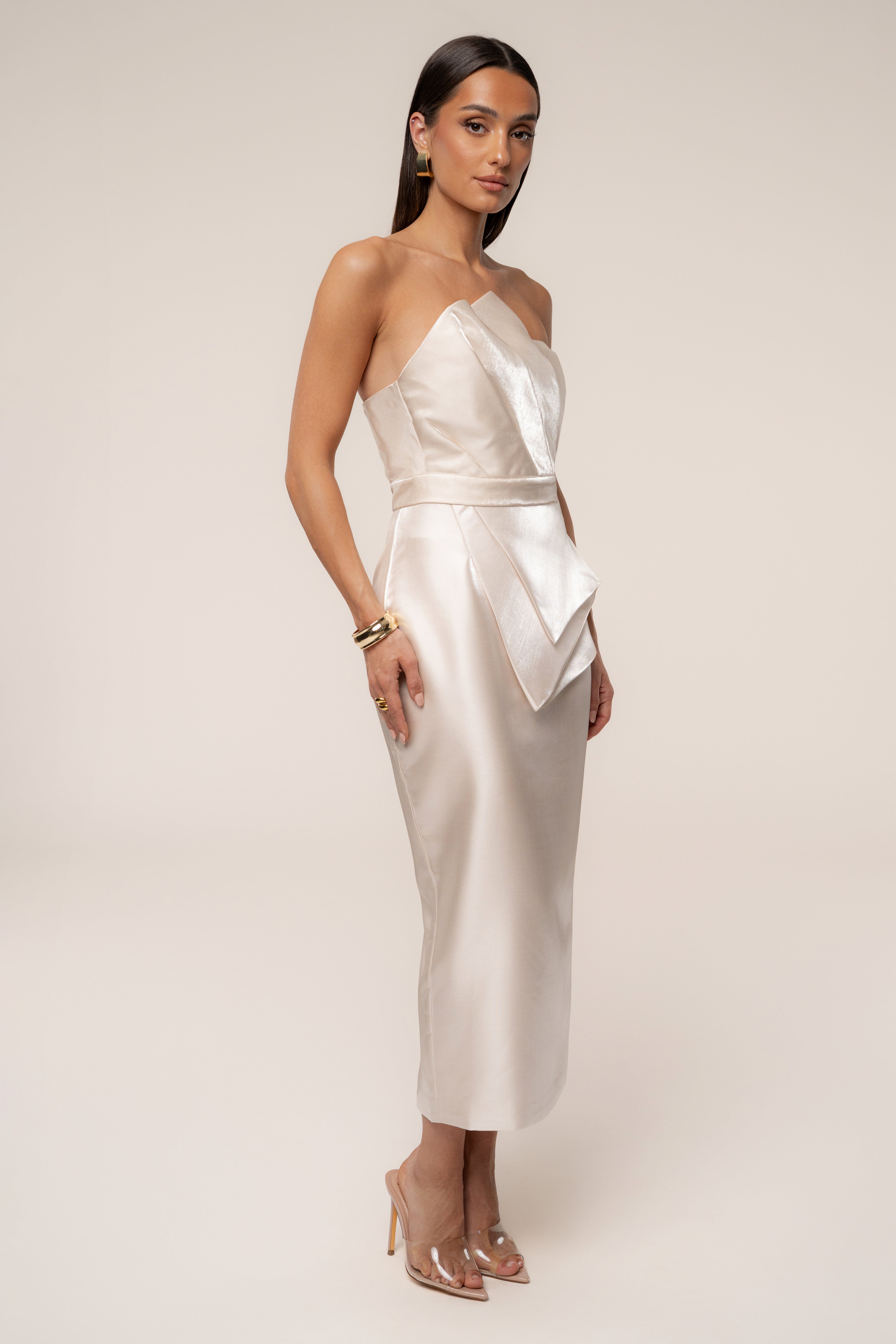 Champagne Reception Pleated Midi Skirt - JLUXLABEL