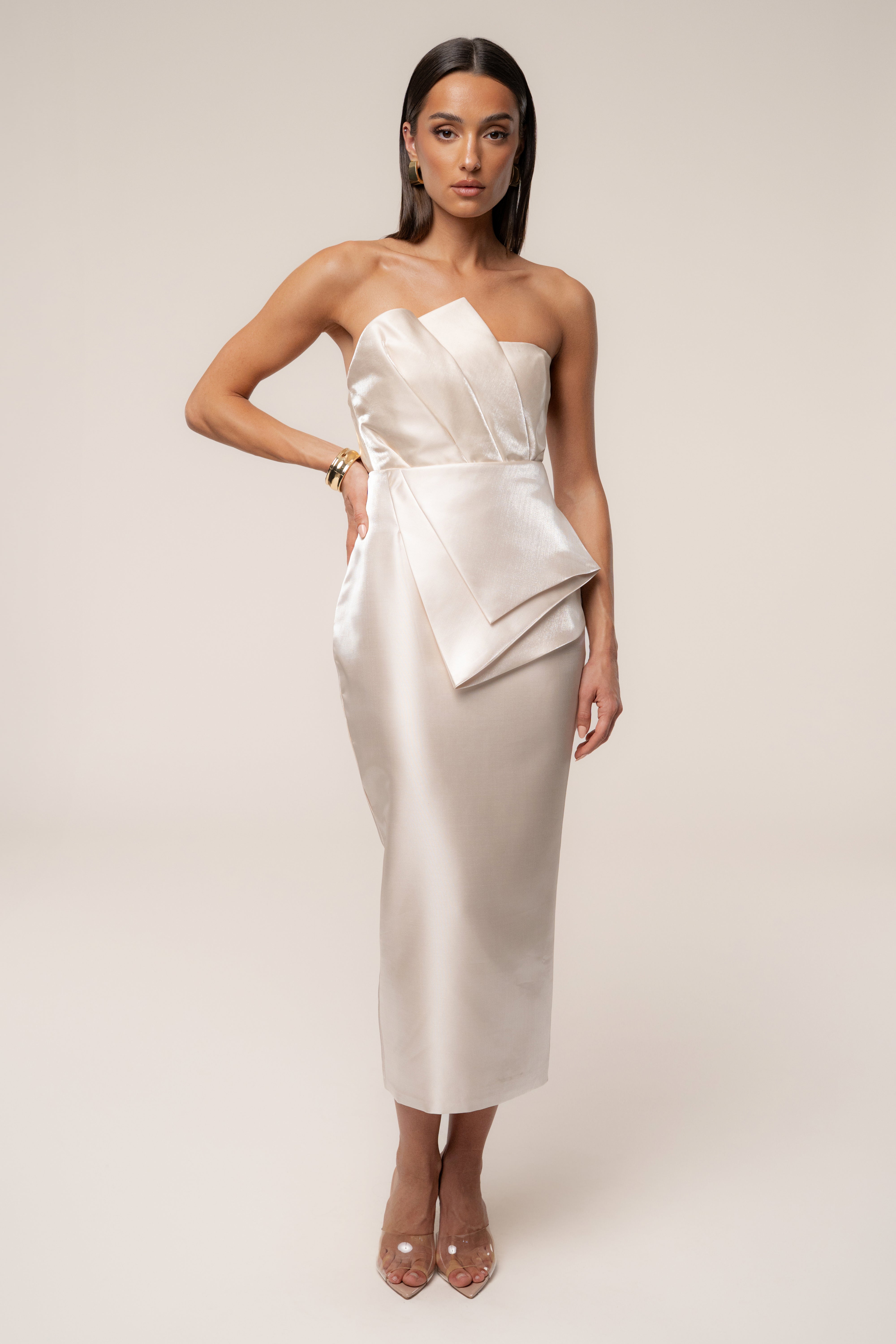 Champagne Gala Pleated Top - JLUXLABEL