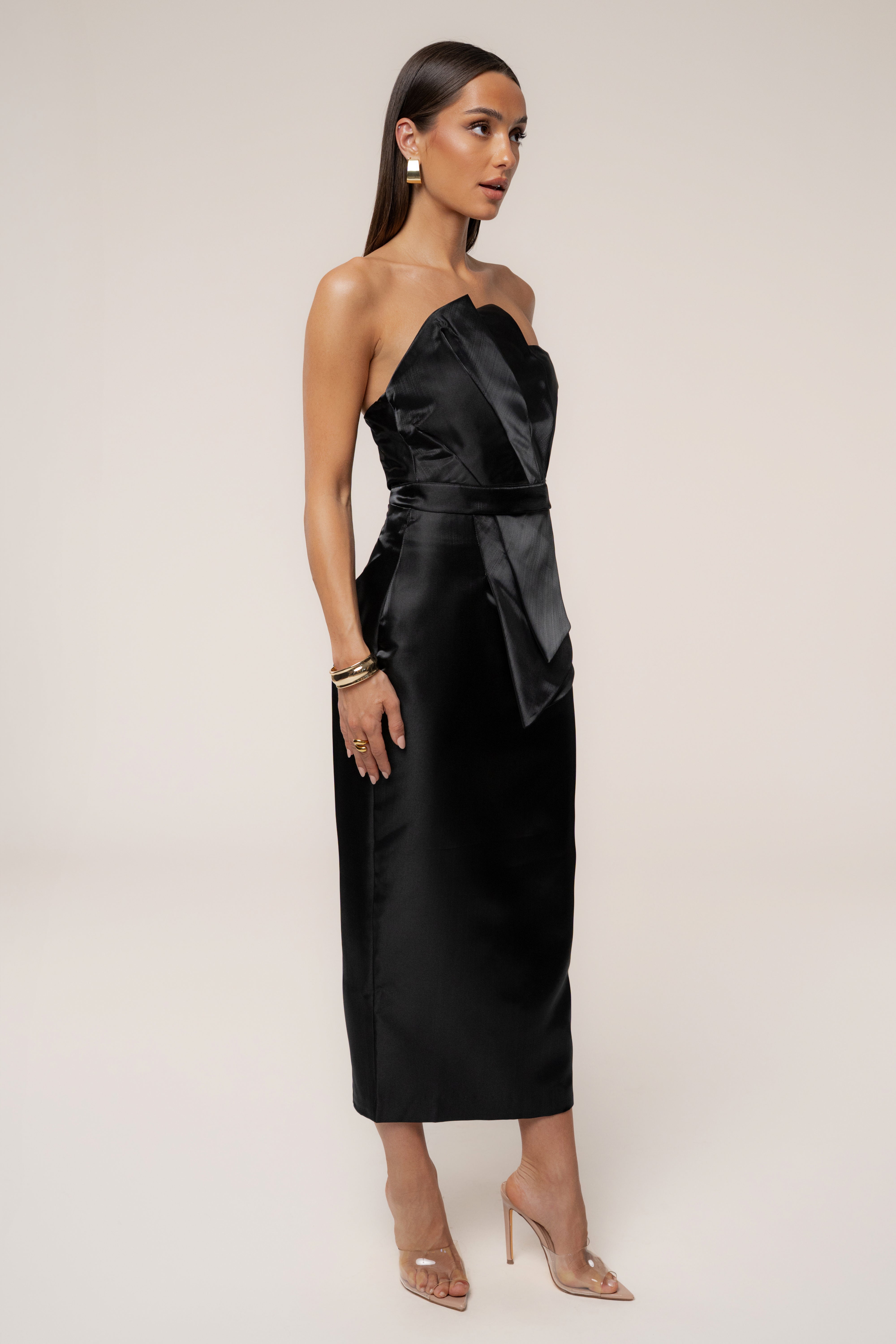 Black Reception Pleated Midi Skirt - JLUXLABEL