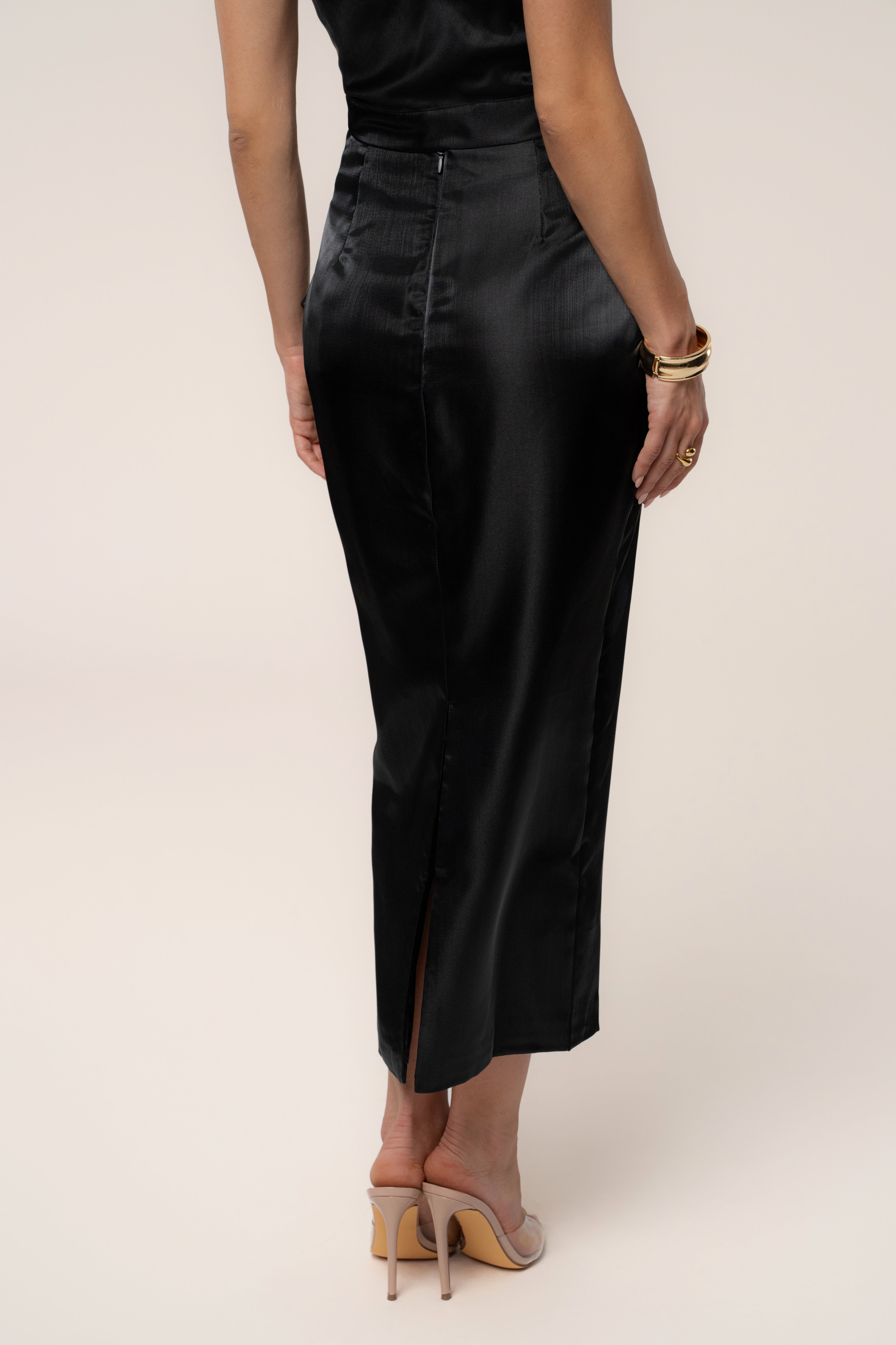 Black Reception Pleated Midi Skirt - JLUXLABEL